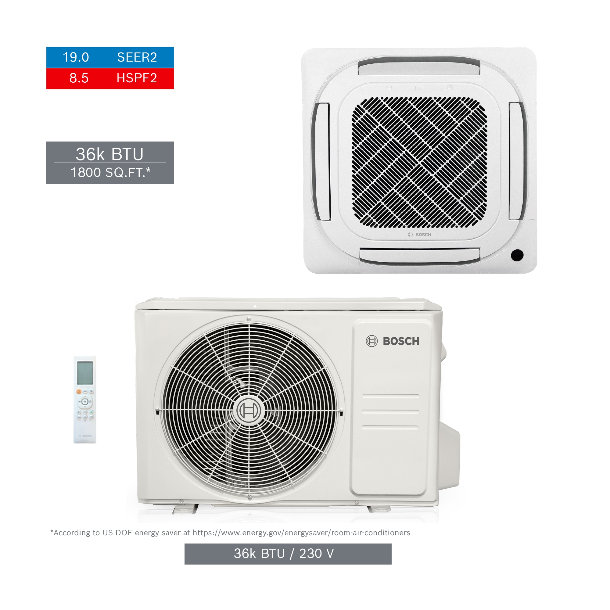 Bosch 8733980520 Climate 5000 Pro Pack Single Zone 36000-BTU 19 SEER Ductless Mini Split Air Conditioner Heat Pump Included with 230-Volt