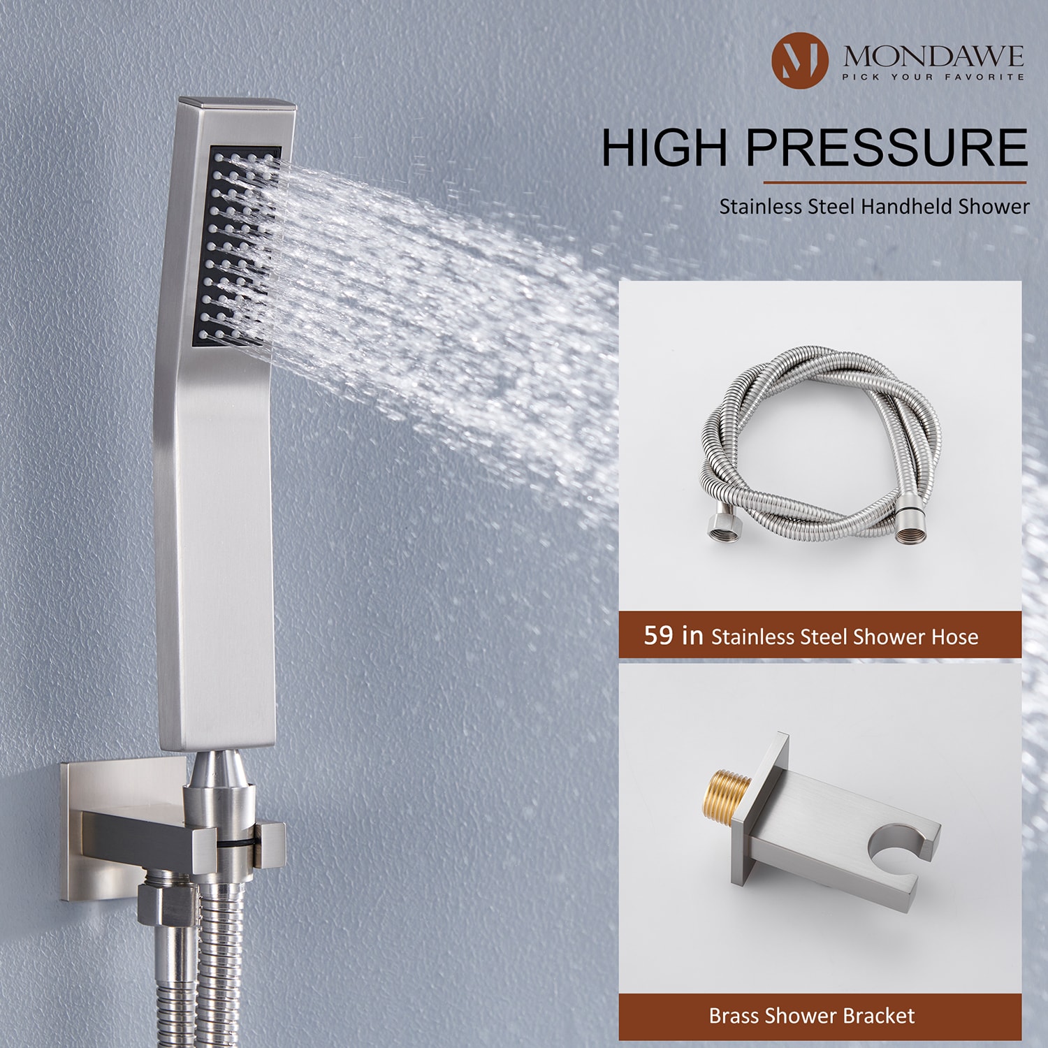 Mondawe Brushed Nickel 20-in Built-In Shower Faucet System with 3-way ...