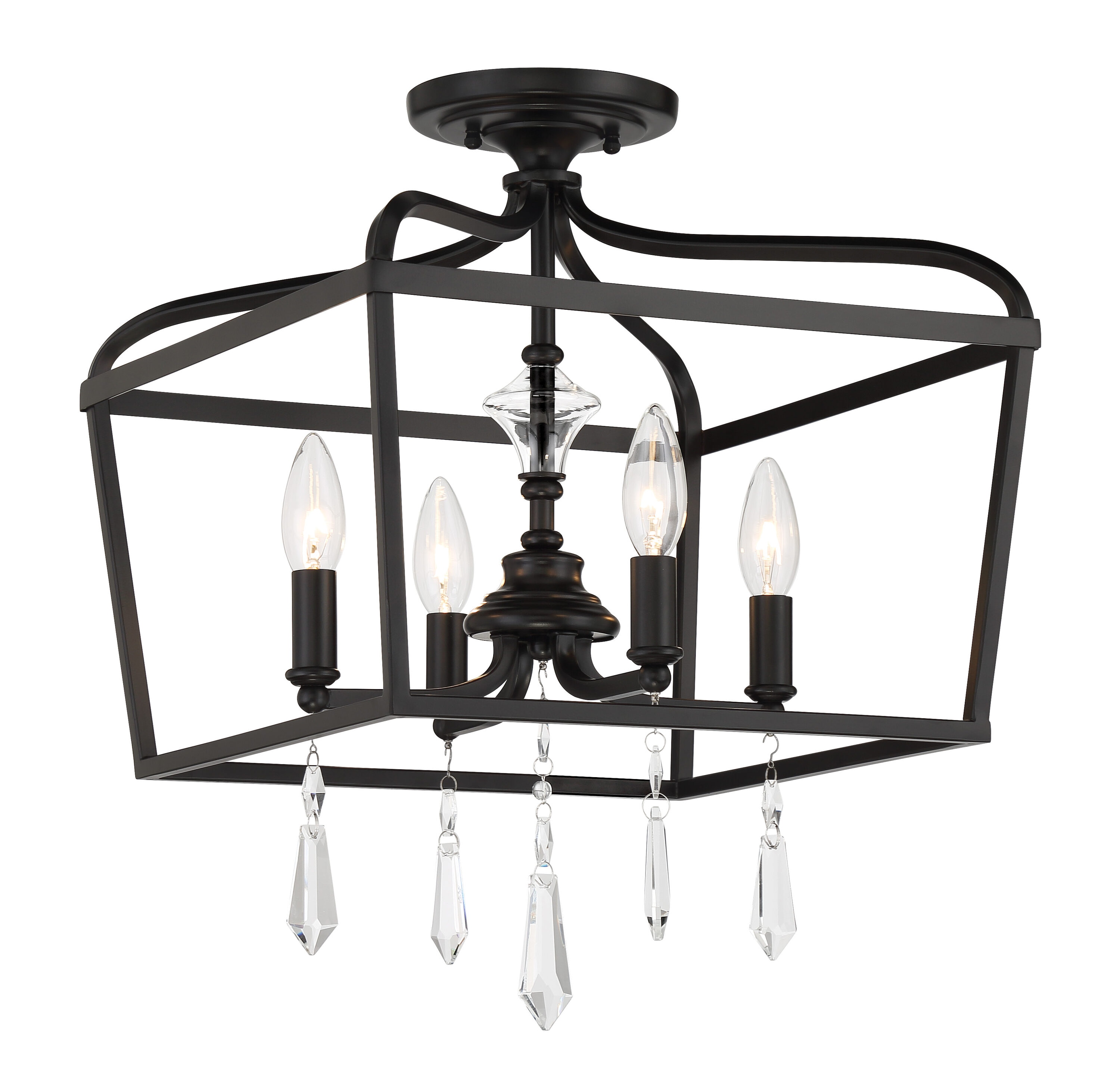 Coal Finish 4-Light Crystal Lantern Chandelier