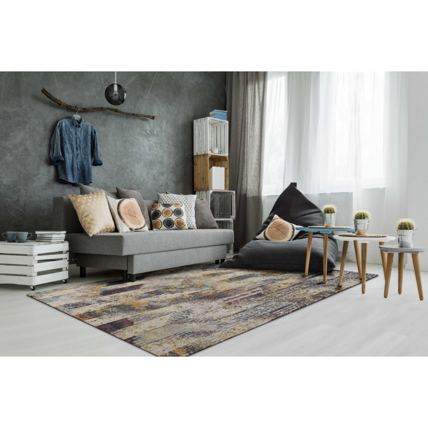 HomeRoots 352528 Bernadette 7 X 7 (ft) Beige Round Indoor Distressed/Overdyed Area Rug