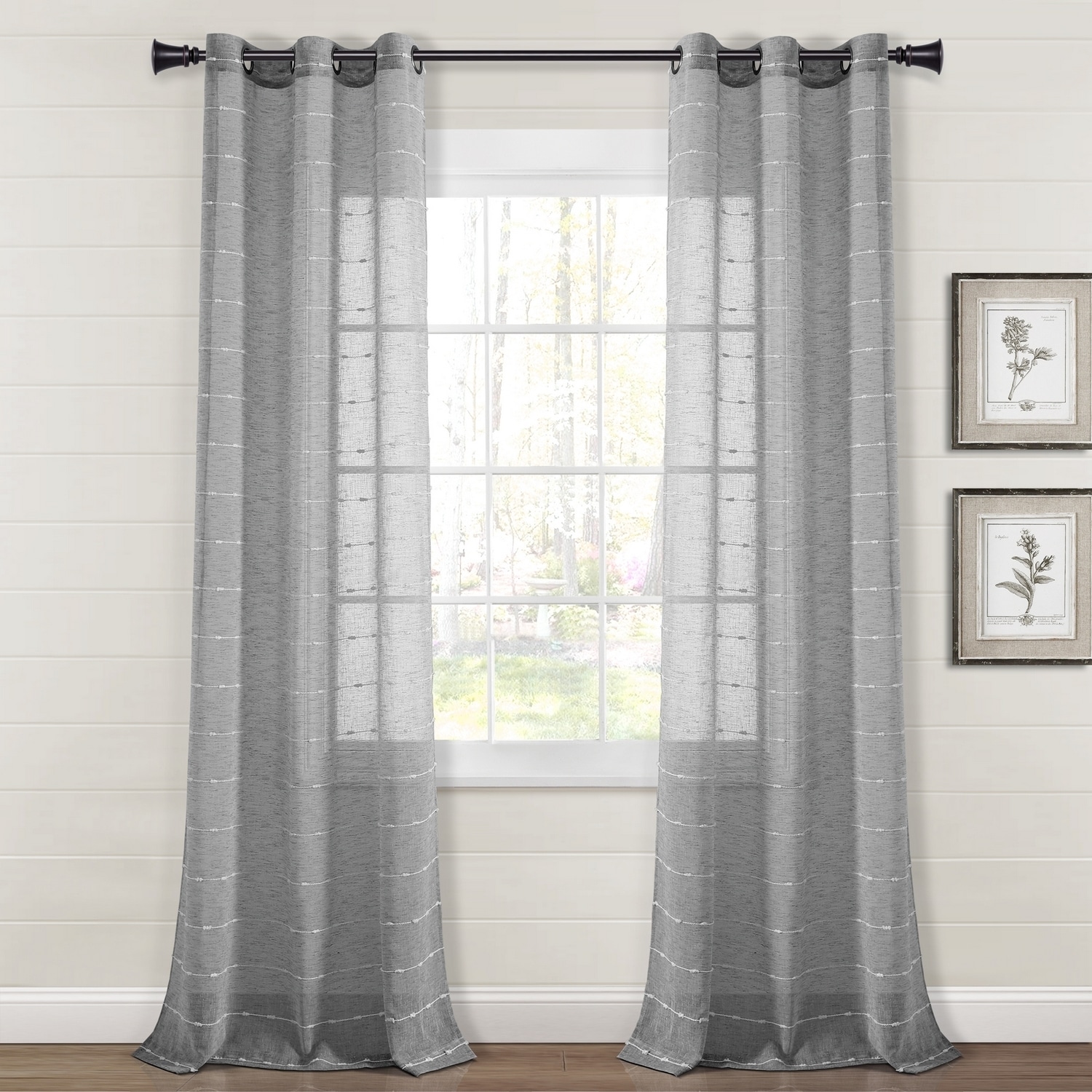 Dark Gray Sheer Polyester Grommet Window Curtain Panels, 38"W x 84"L