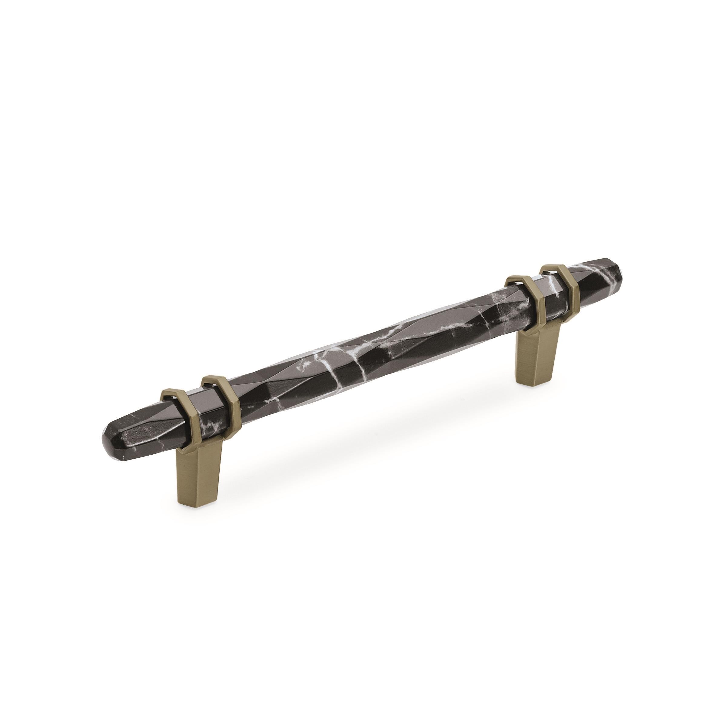 Amerock BP36649MBKBBZ Carrione 5-1/16-in , 128mm Center to Center Marble Black/Golden Champagne Cylindrical Bar