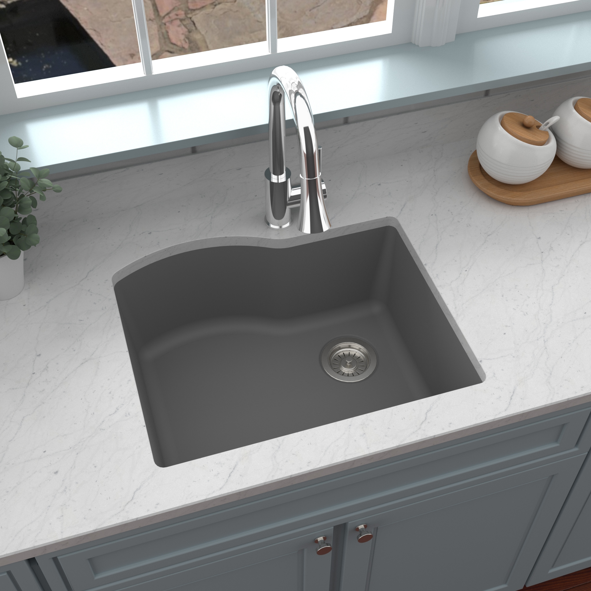 Karran QU-671-GR Undermount 24-in x 20.75-in Quartz Single bowl Kitchen Sink