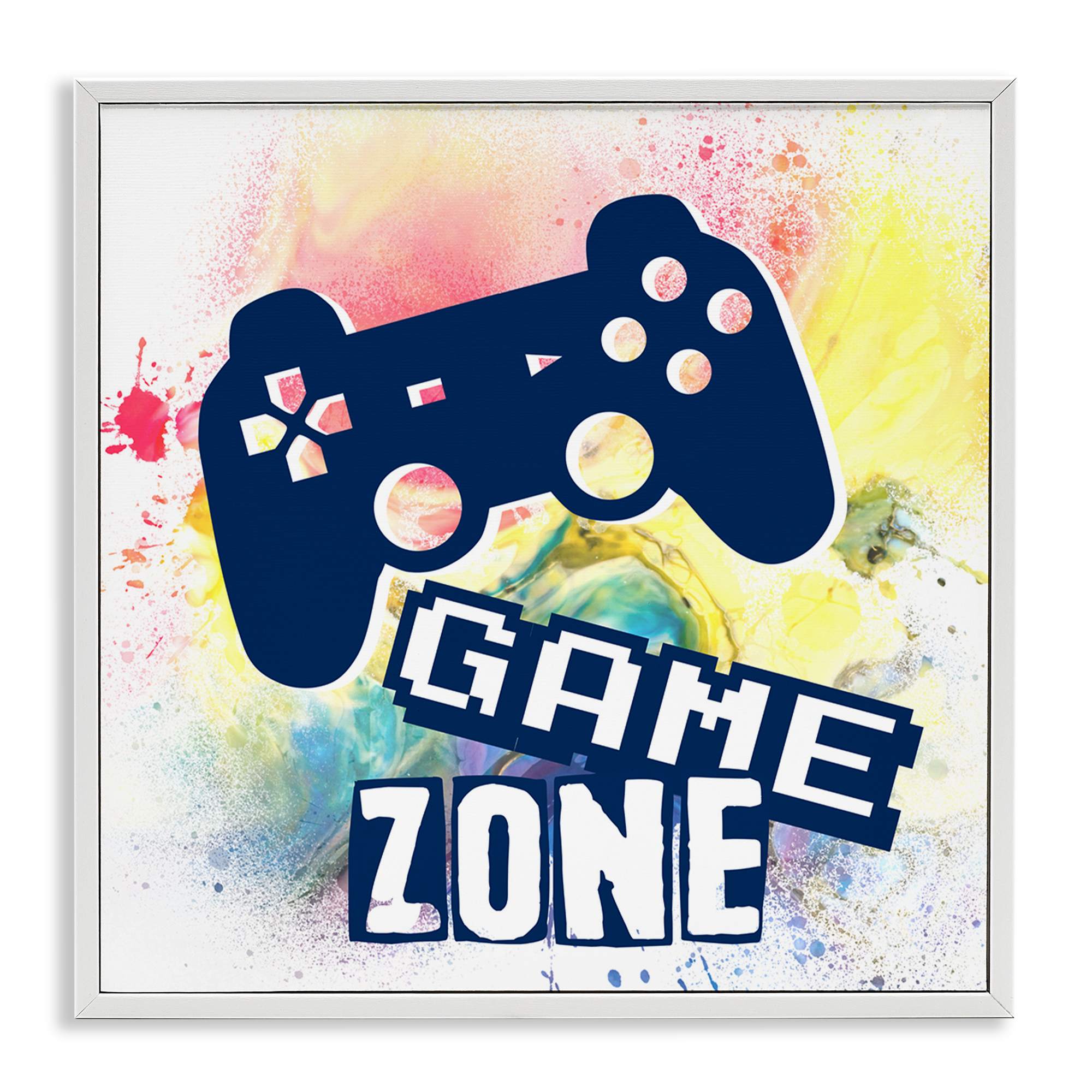 Stupell Industries BS-056-WFR-24X24 Game Zone on Modern Splatter White Framed Giclee Art By Marcus Prime 24 x 24