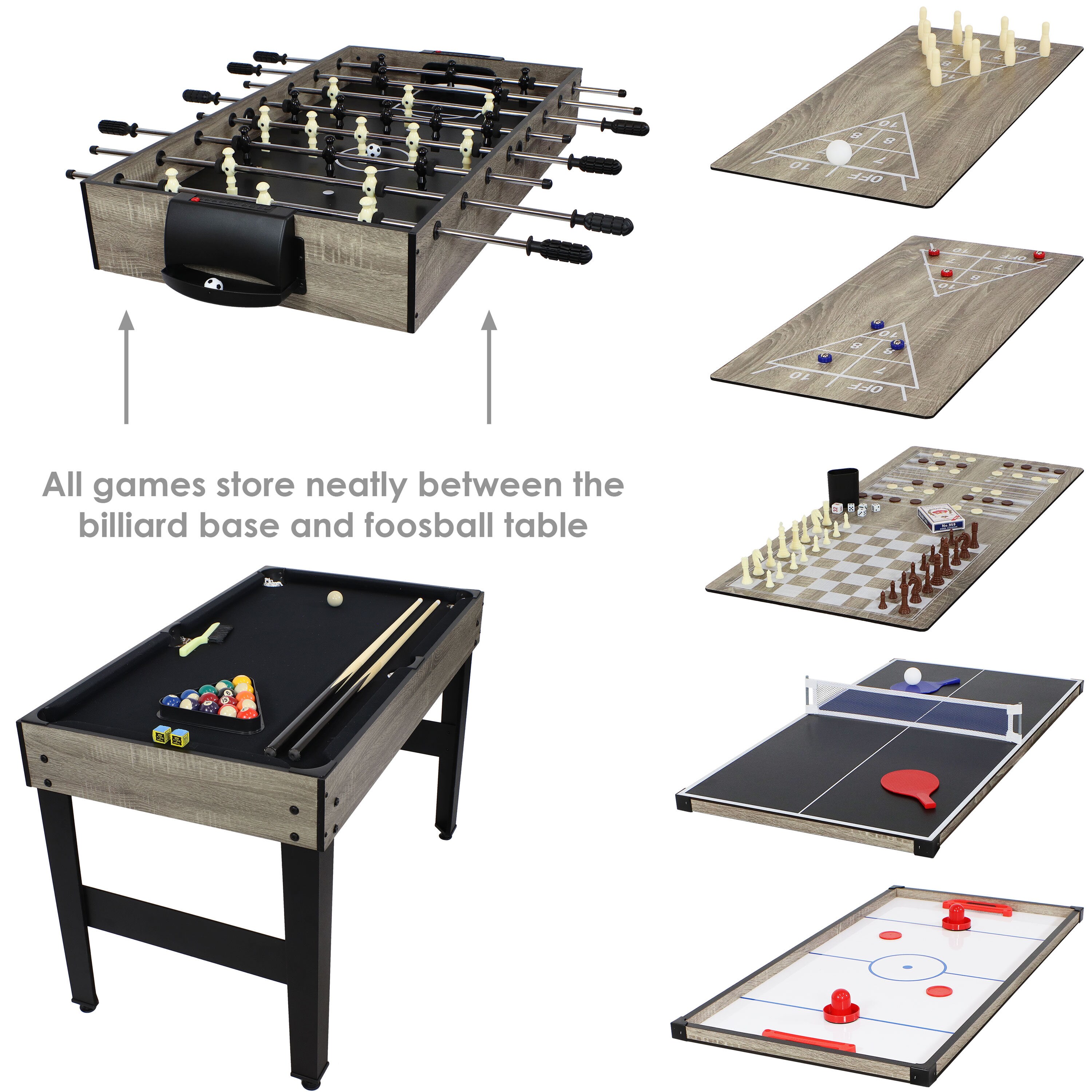 Classic Wood Stain 10-in-1 Multi-Game Table with Foosball and Billiards