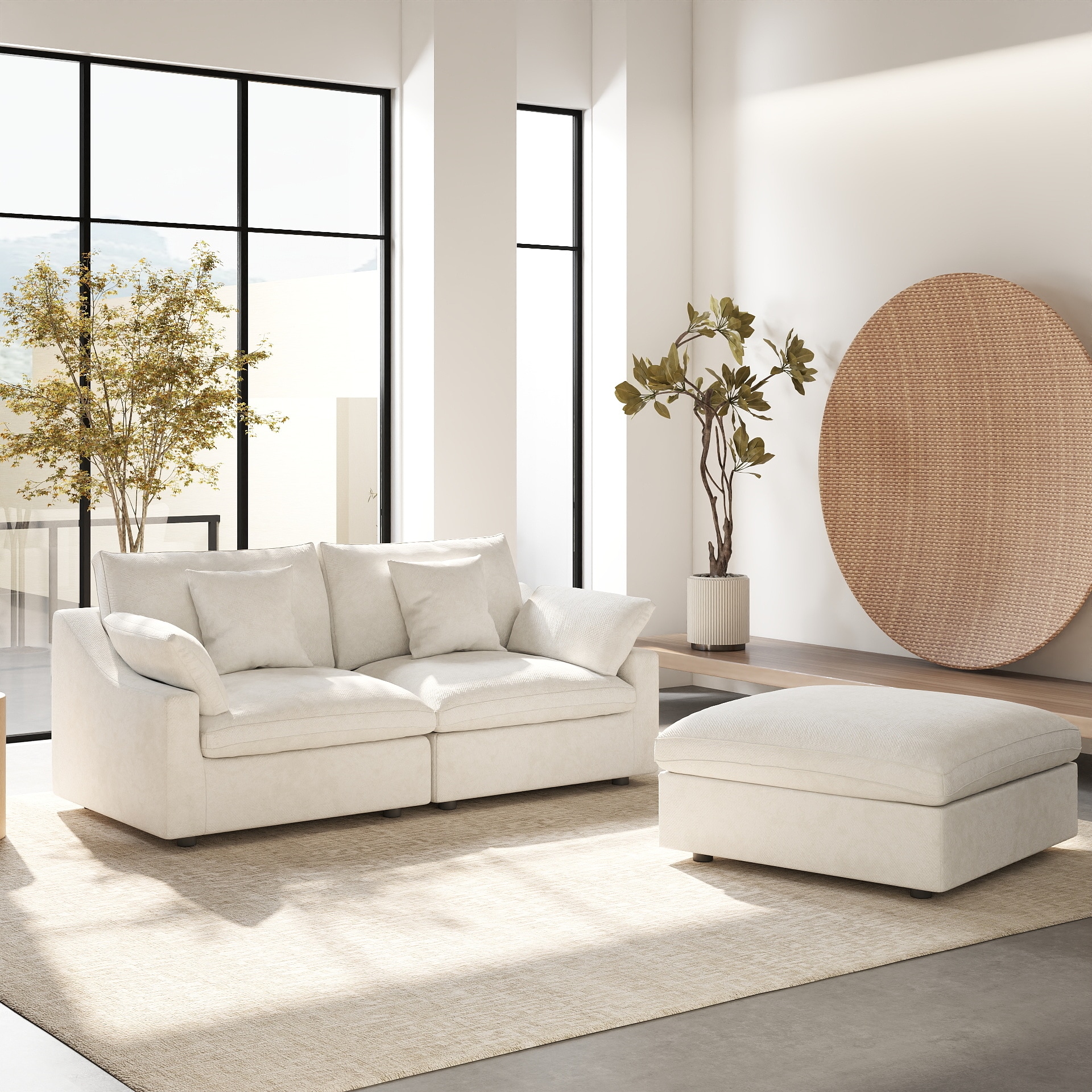 BuotiqHom DH-S2+1-140WE 83-in Modern White Linen 3 -seater Sectional