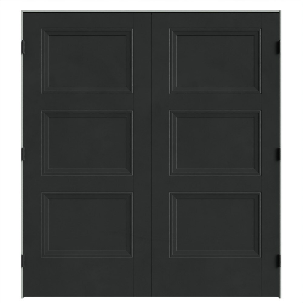 Masonite 641956 72-in x 80-in Midnight Black Solid core 3-panel square Bi-parting Smooth Prefinished Molded composite Flat Jamb Double Prehung Interior Door