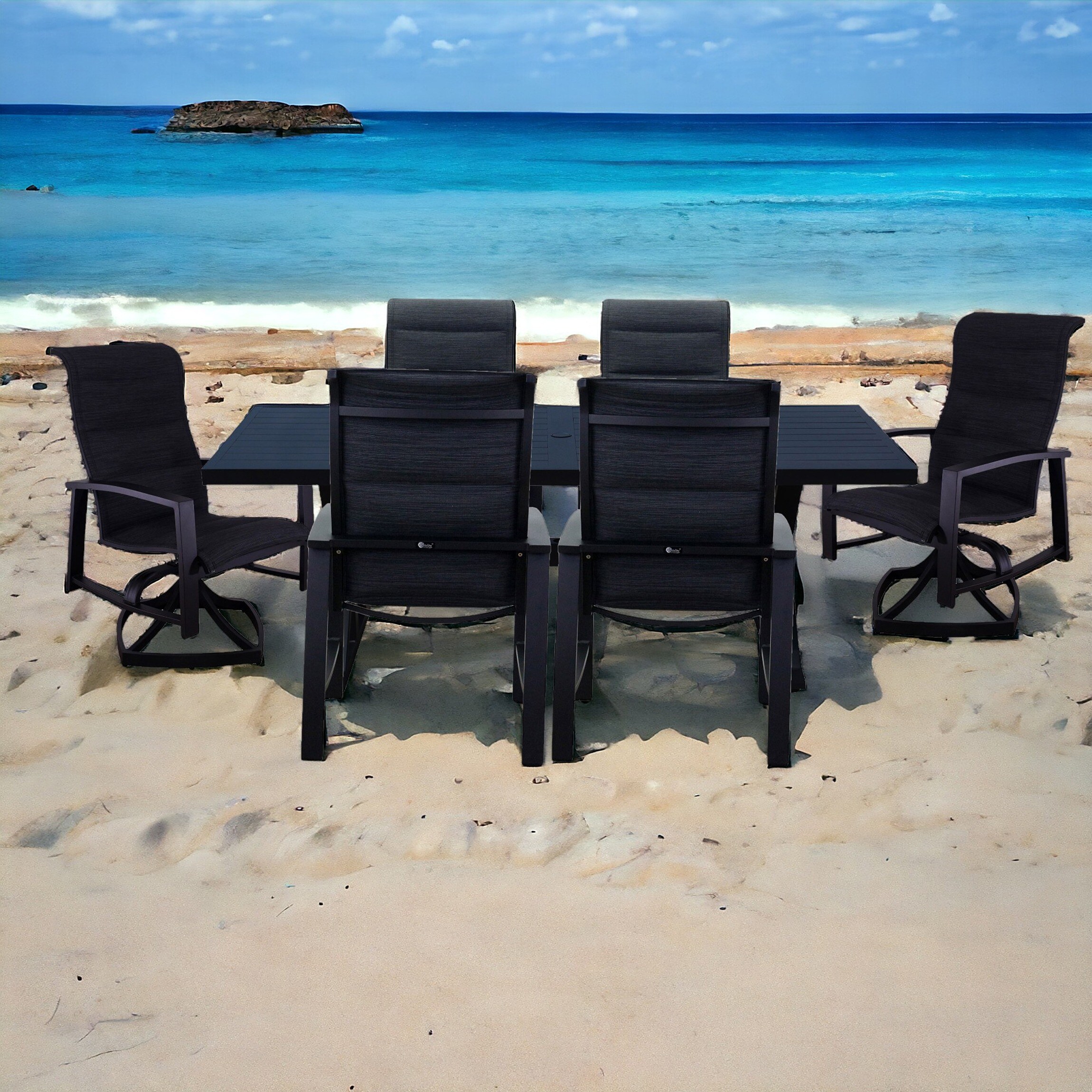 Courtyard Casual 5352 Santorini 7-Piece Black Patio Dining Set with Black