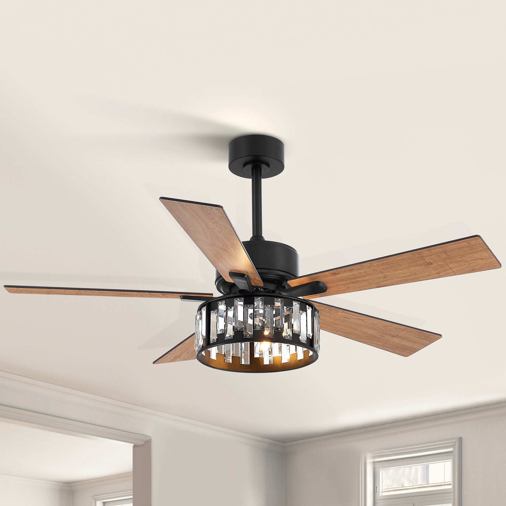 Breezary Chandelier 52-in Black LED Indoor Chandelier Ceiling Fan with ...