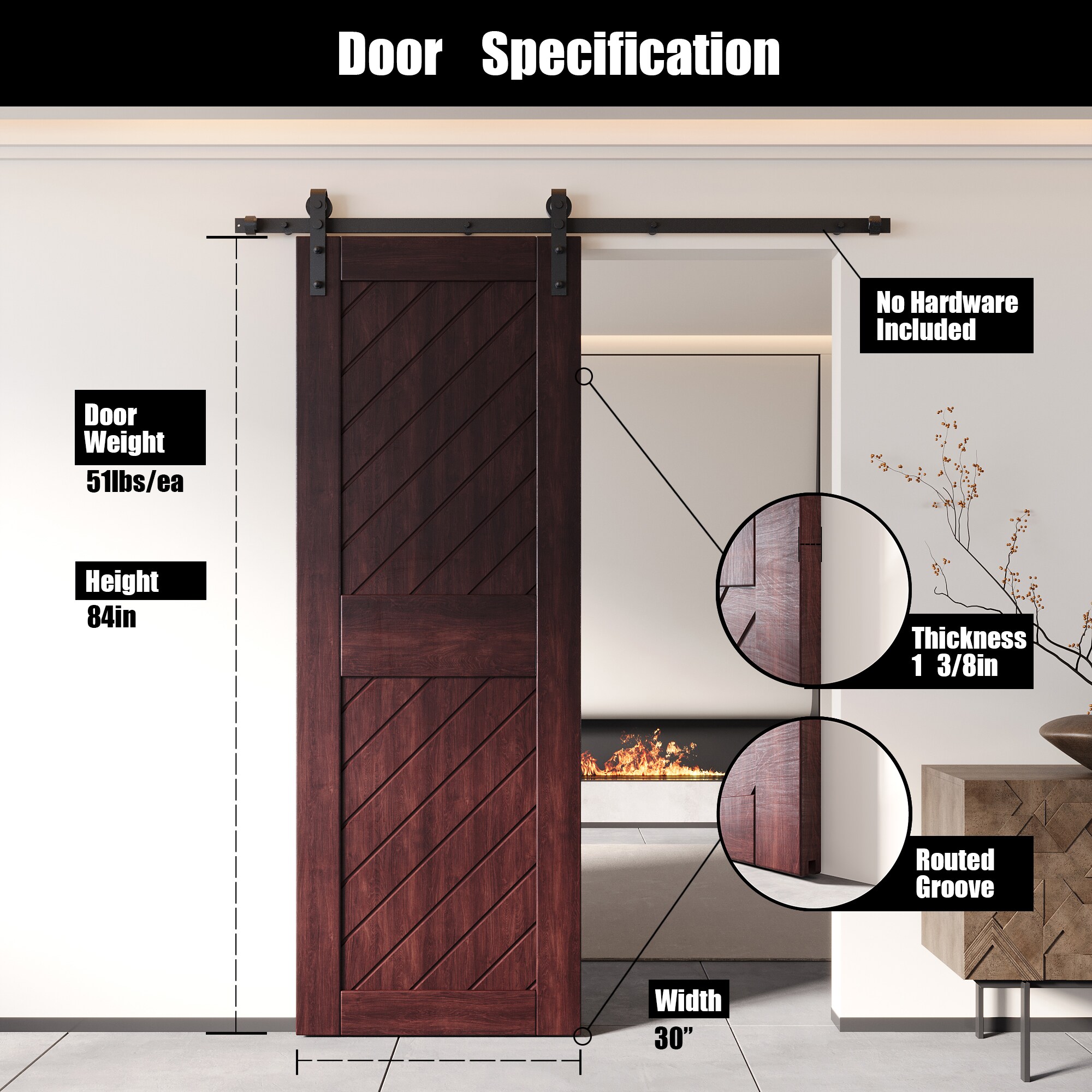 HOMACER XT1-3084-RD Barn-Doors - View #2