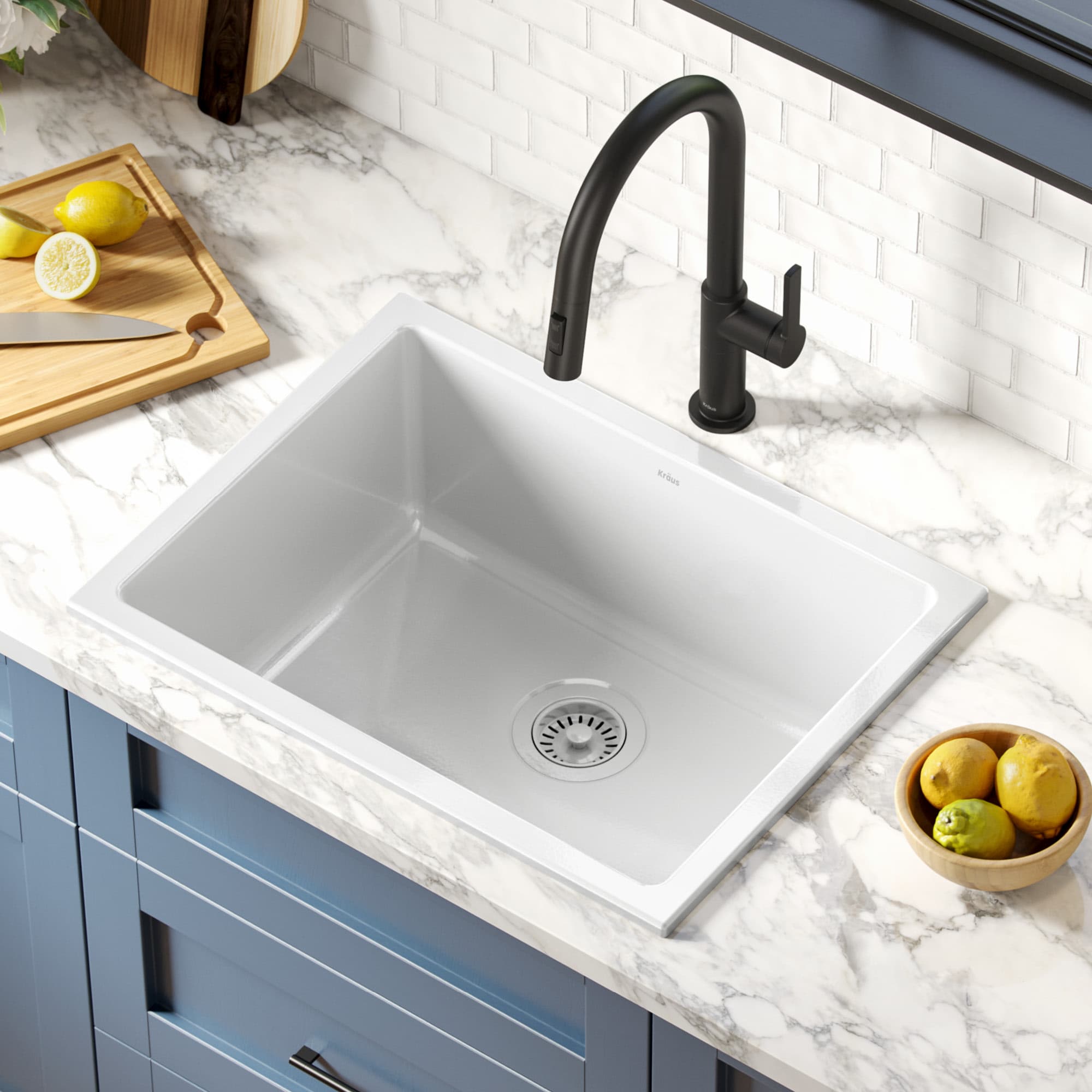 Kraus KFD1-24GWH Turino Undermount 23.88-in x 18.13-in Fireclay Single bowl Kitchen Sink