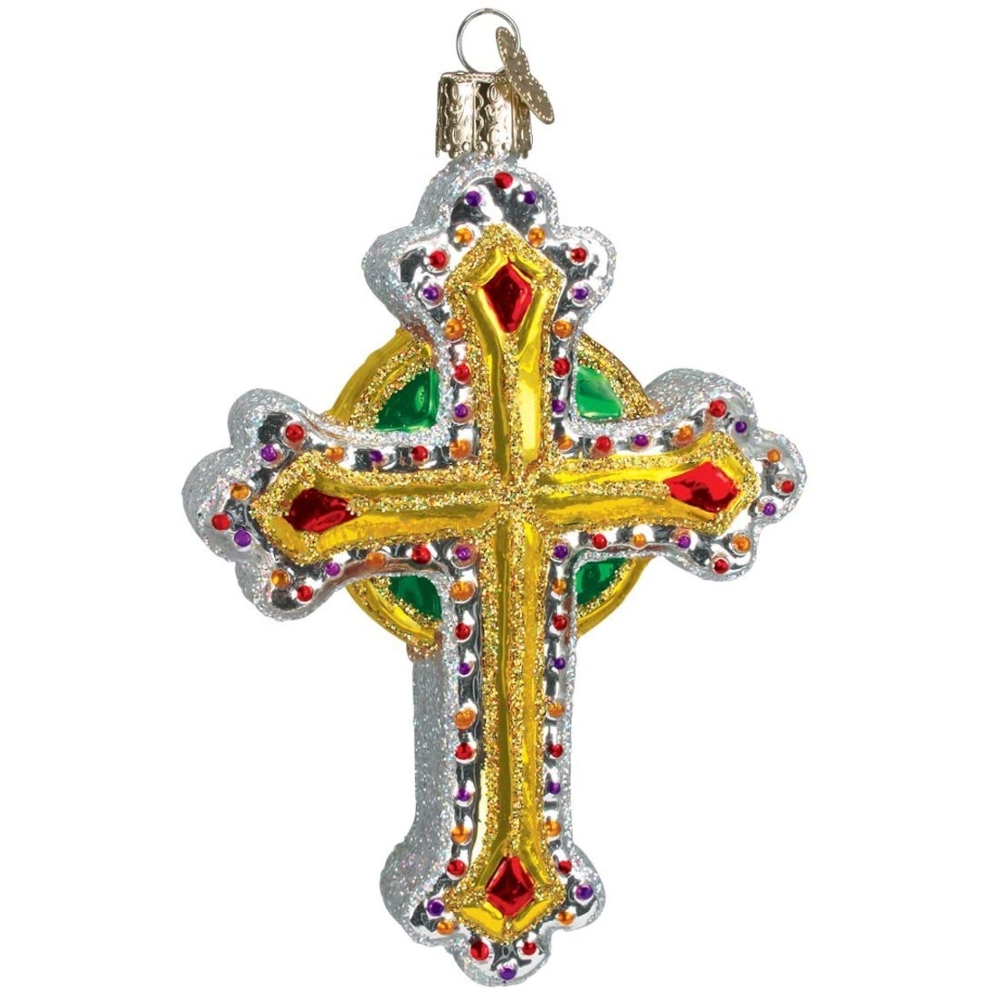 Old World Christmas 729343363053 Blown Glass Ornament for Christmas Tree - Jeweled Cross