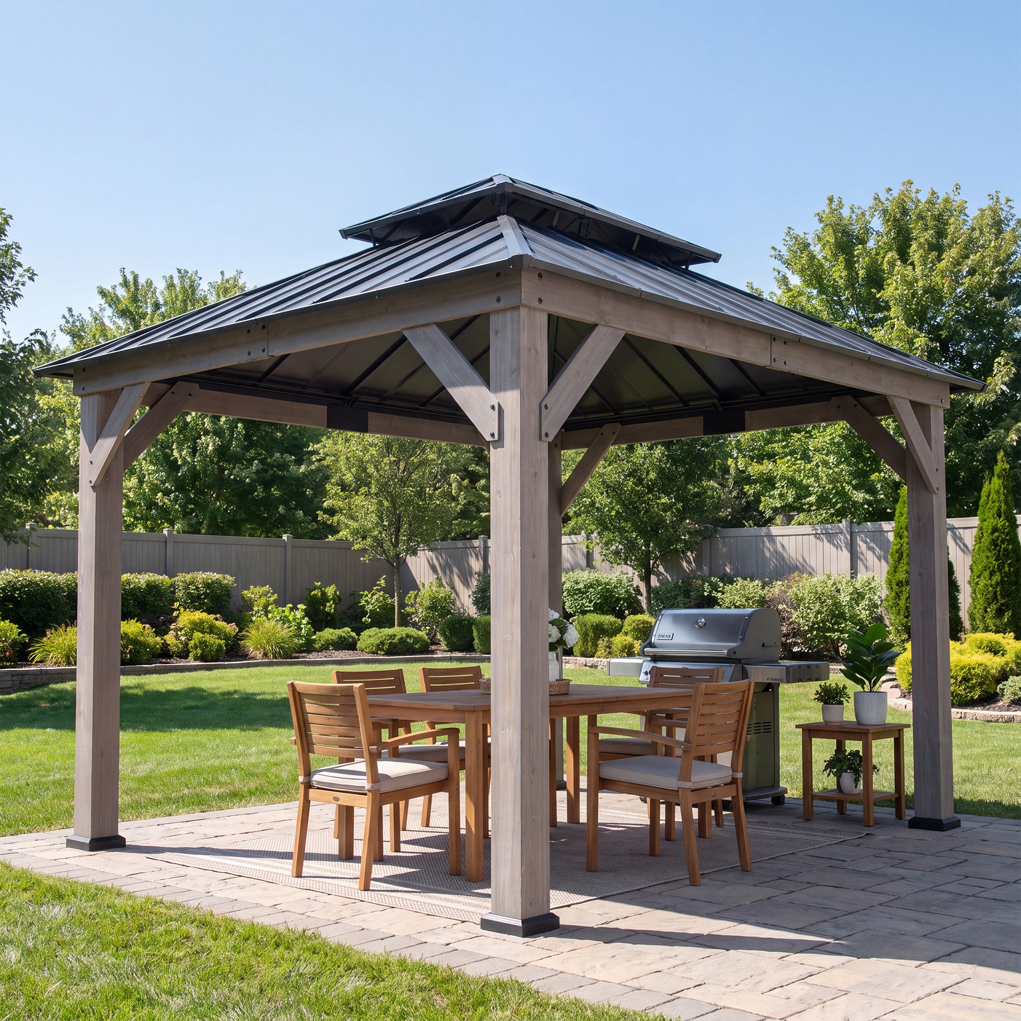 Sunjoy - 12-ft x 10-ft Hardtop Roof Steel Gazebo