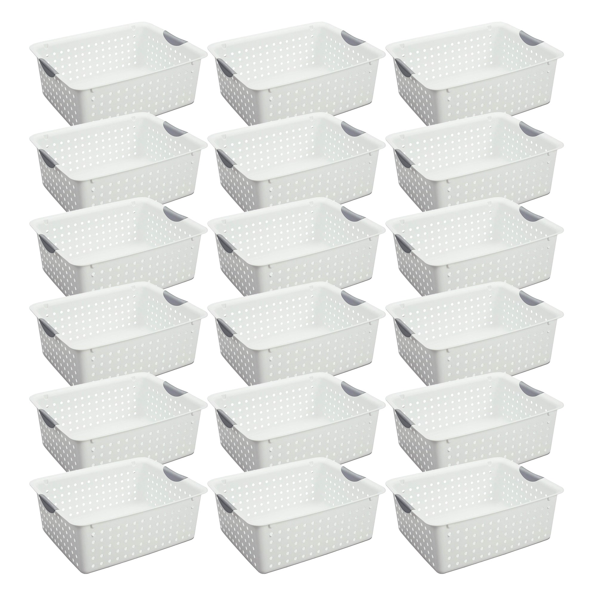 Sterilite Large Ultra Plastic Storage Bin Baskets w/ Handles, White, 6 Pack  