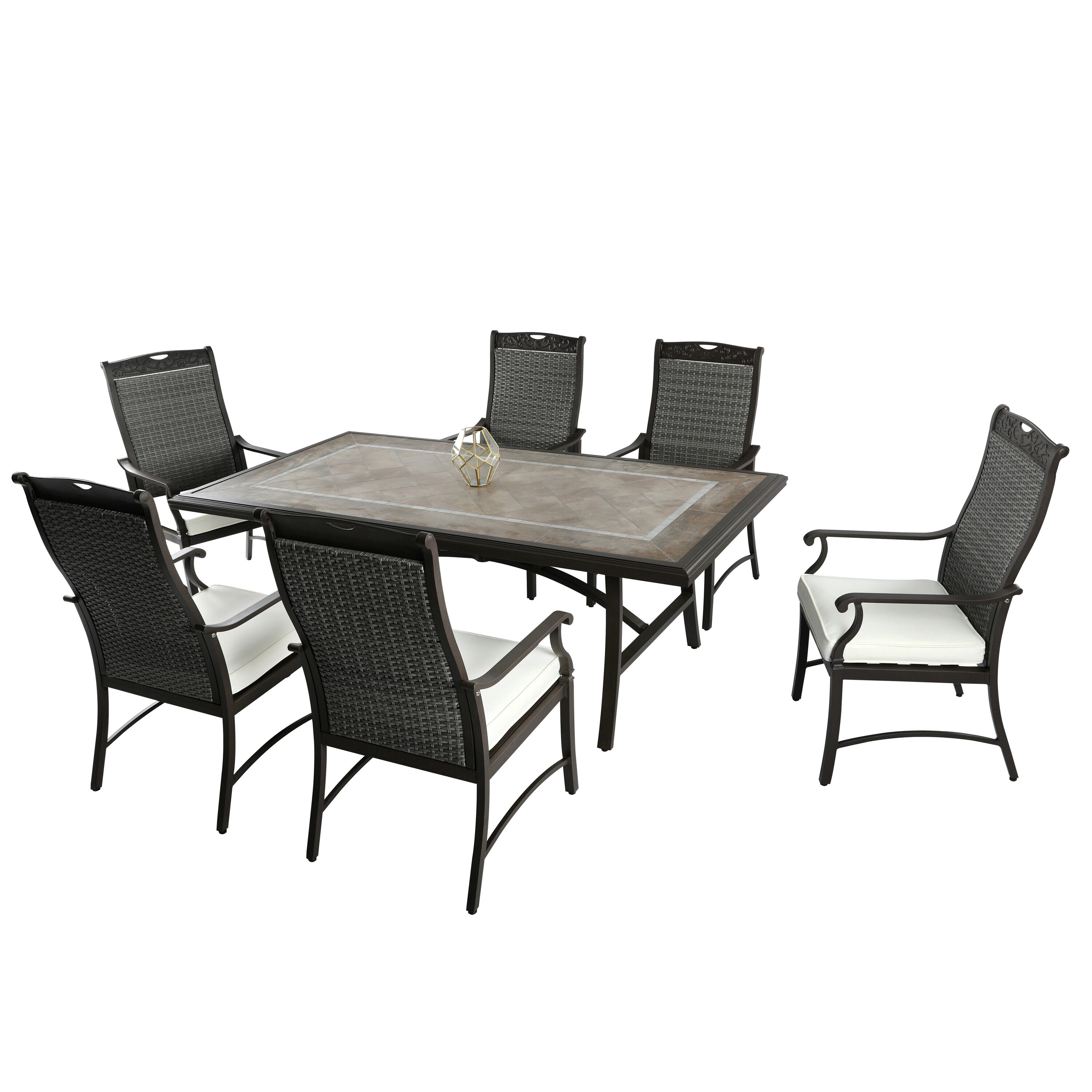 Patio time 7-Piece Black Rattan Patio Dining Set with Gray Cushions in ...