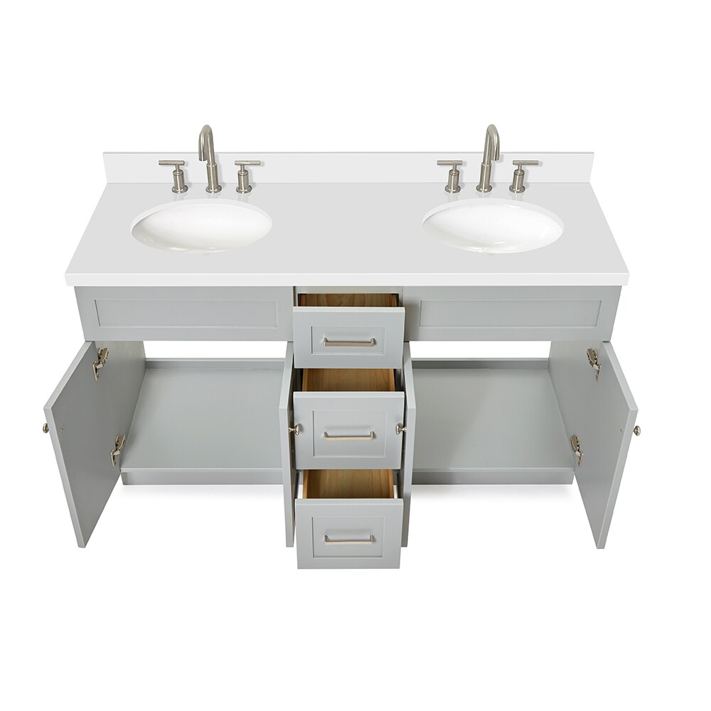 Hamlet 61" Grey Double Basin Vanity with White Quartz Top