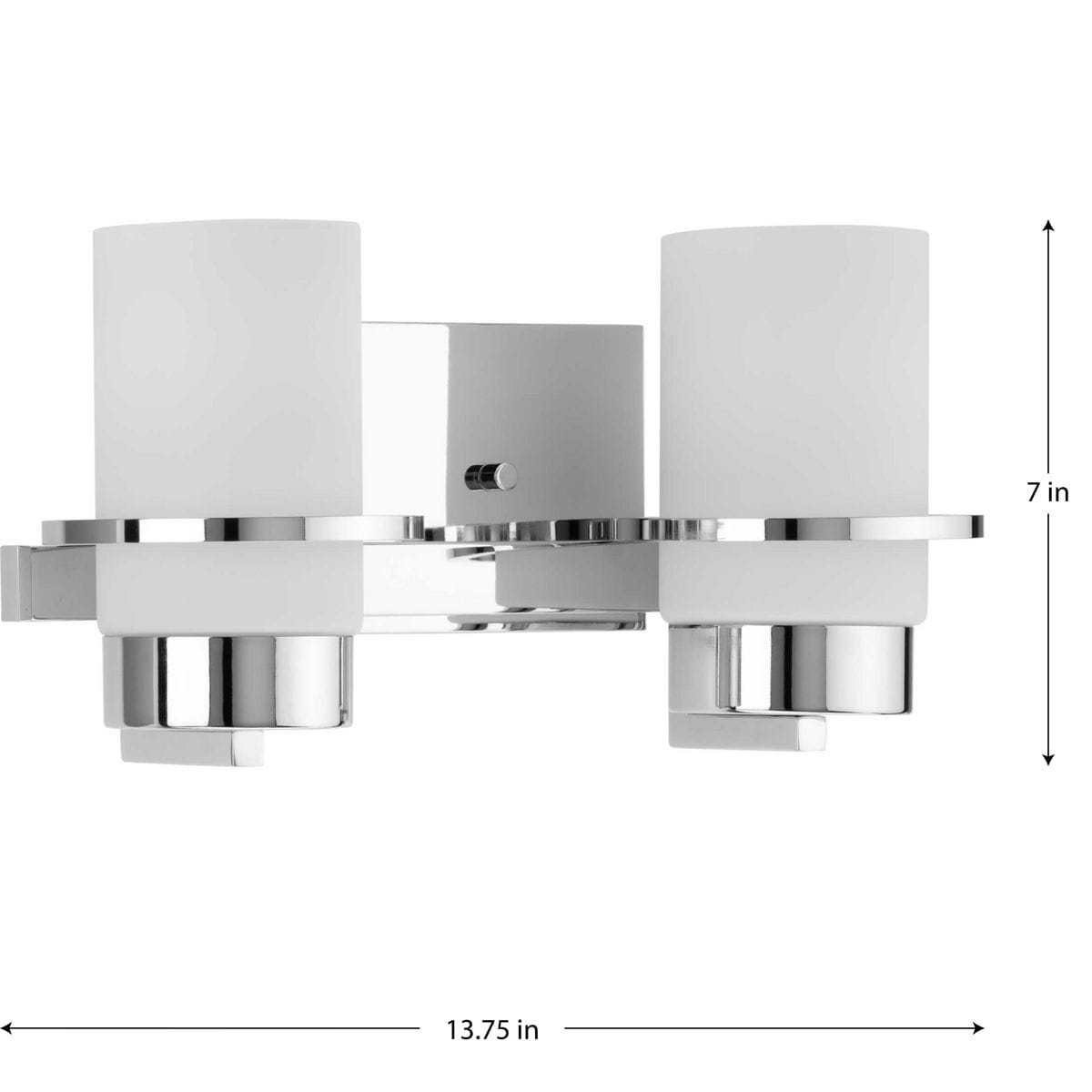 Polished Chrome Cylinder 2-Light Vanity Fixture with White Glass Shades