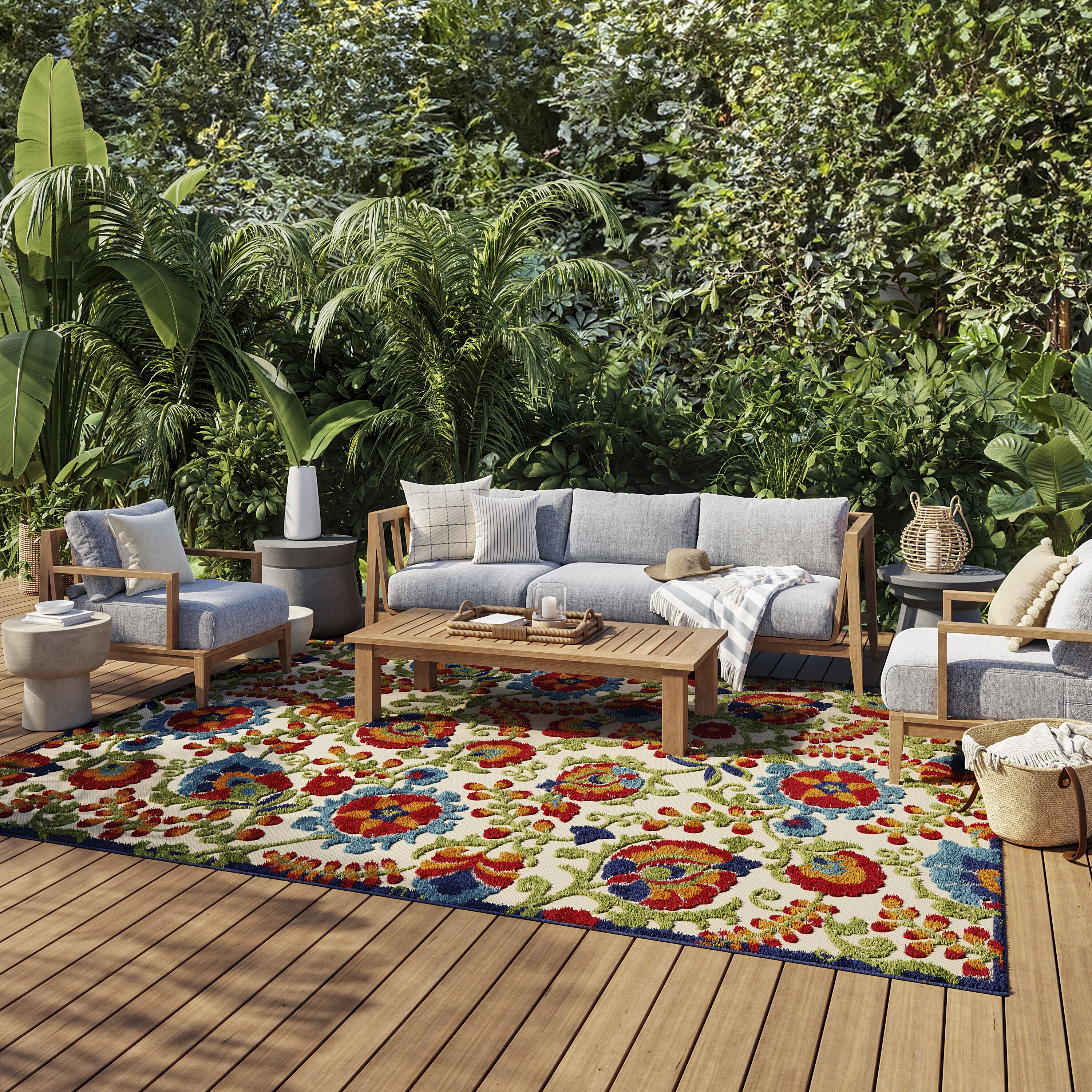 Nourison Home 099446836748 Aloha 10 x 14 (ft) Loomed Polypropylene Multicolor Rectangular Indoor/Outdoor Floral/Botanical Farmhouse/Cottage Area rug