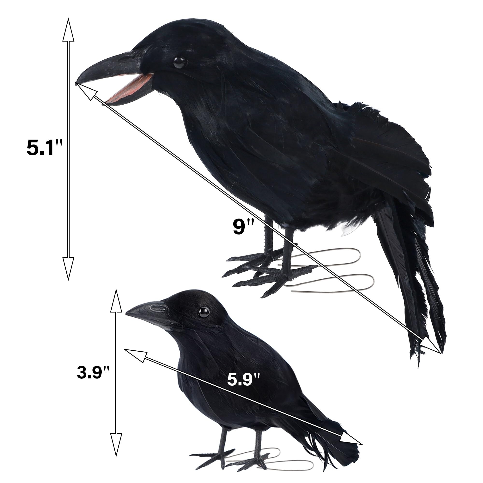 Wudkey 5 Pack Black Feather Artificial Crow Decorations Realistic ...