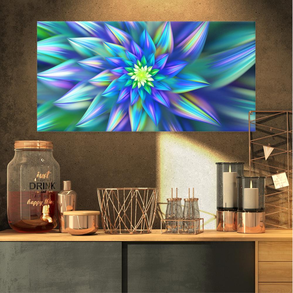 Designart Huge Light Blue Fractal Flower- Floral Canvas Art Print in ...