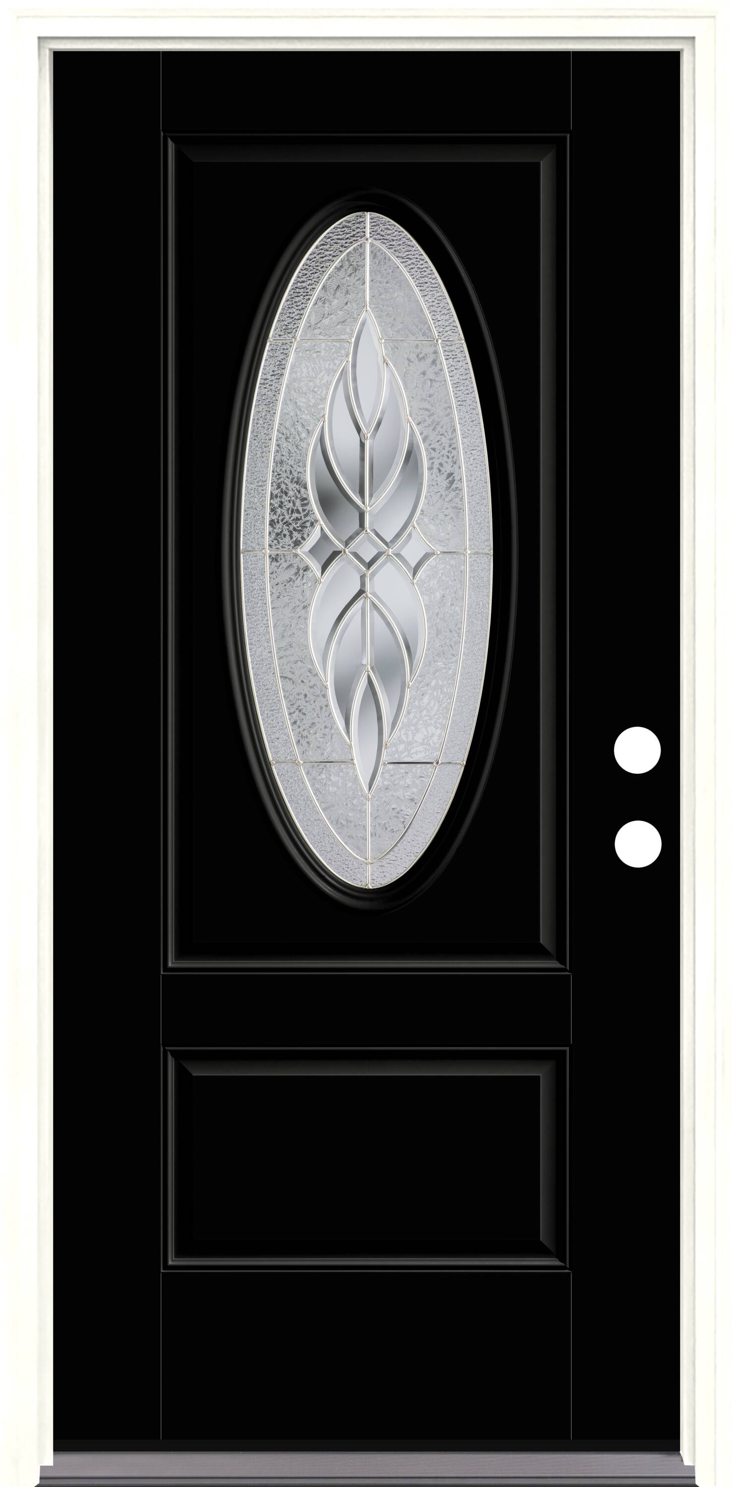 Therma-Tru TTB641091SOS Varissa Entry Door 36-in x 80-in x 6-9/16-in Fiberglass Oval lite Left-hand inswing Black Painted Prehung Front Door with Brickmould Insulating core