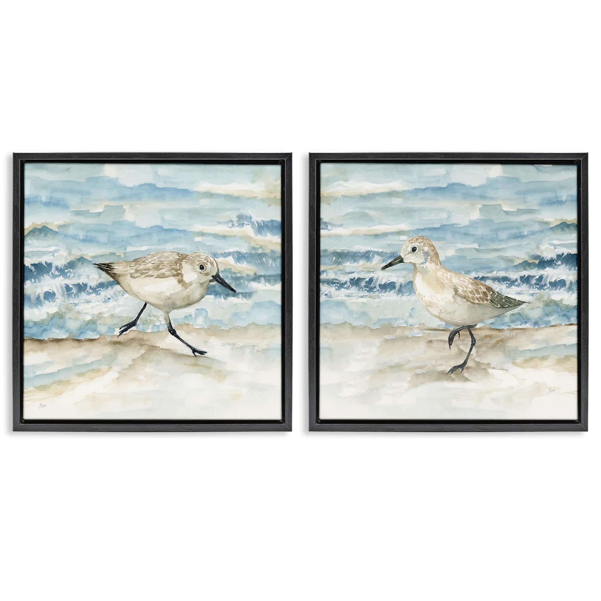 Stupell Industries B2-740-FFB-2PC-24X24 Sandpipers Treading Beach Shore 2pc Floating Frame Set design by Nan