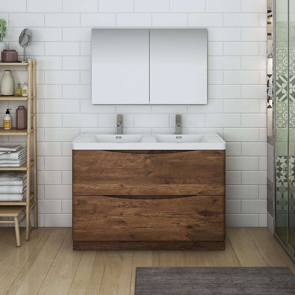 Fresca Tuscany 48-in Rosewood Double Sink Bathroom Vanity with White ...