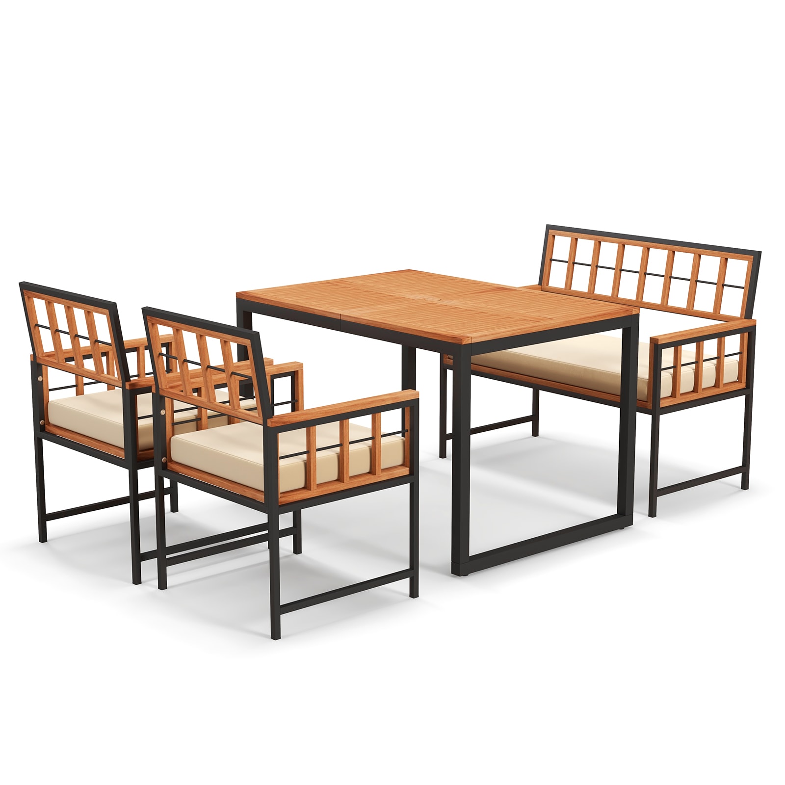 Volenca 4-Piece Acacia Wood Patio Dining Set with 47-in Table 2 Armchairs and 1 Loveseat
