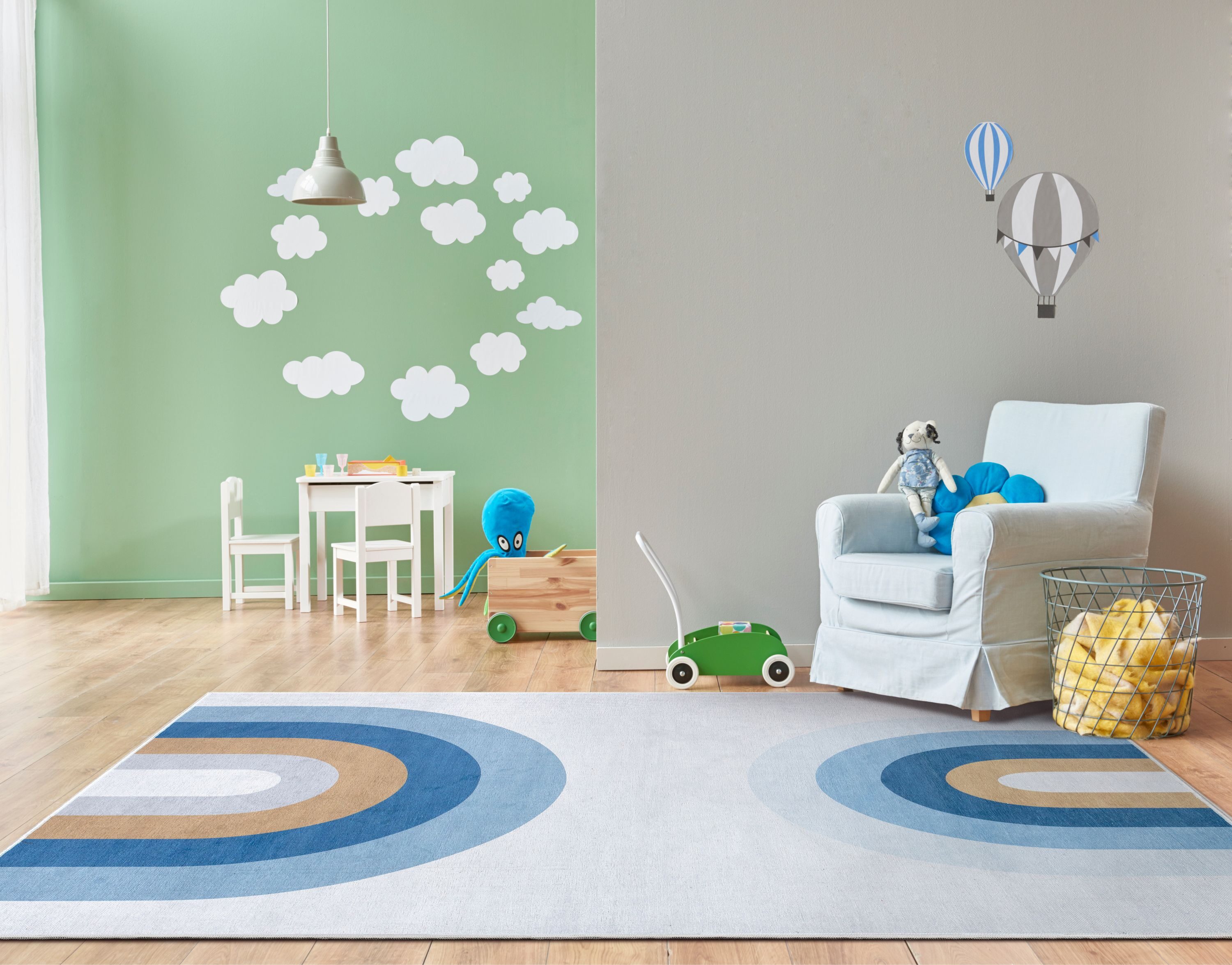Blue Chenille Synthetic Flat Woven Kids Rug 5' x 7'