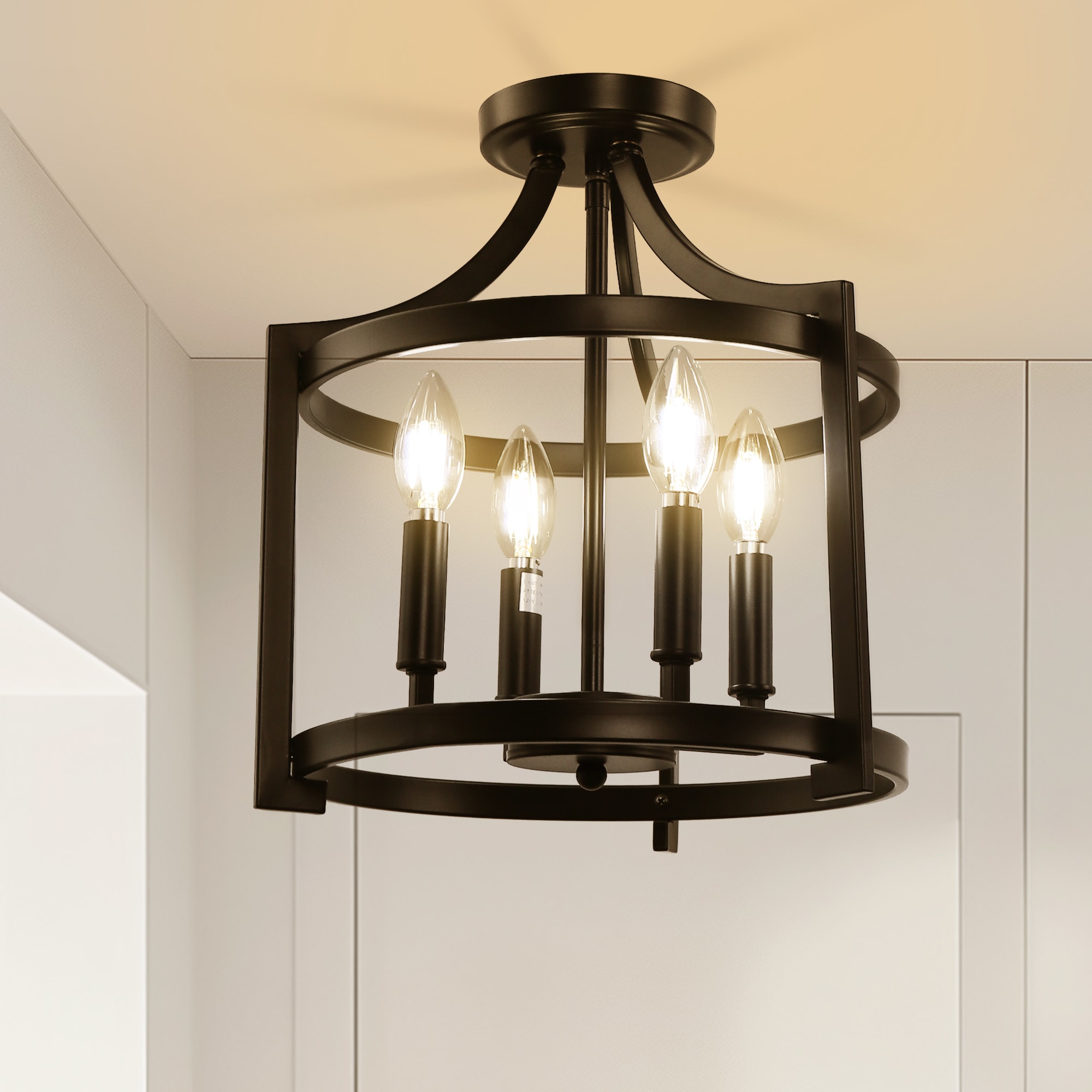 YANSUN 4 Light Wood Drum Pendant Light Black in the Pendant Lighting department at Lowes