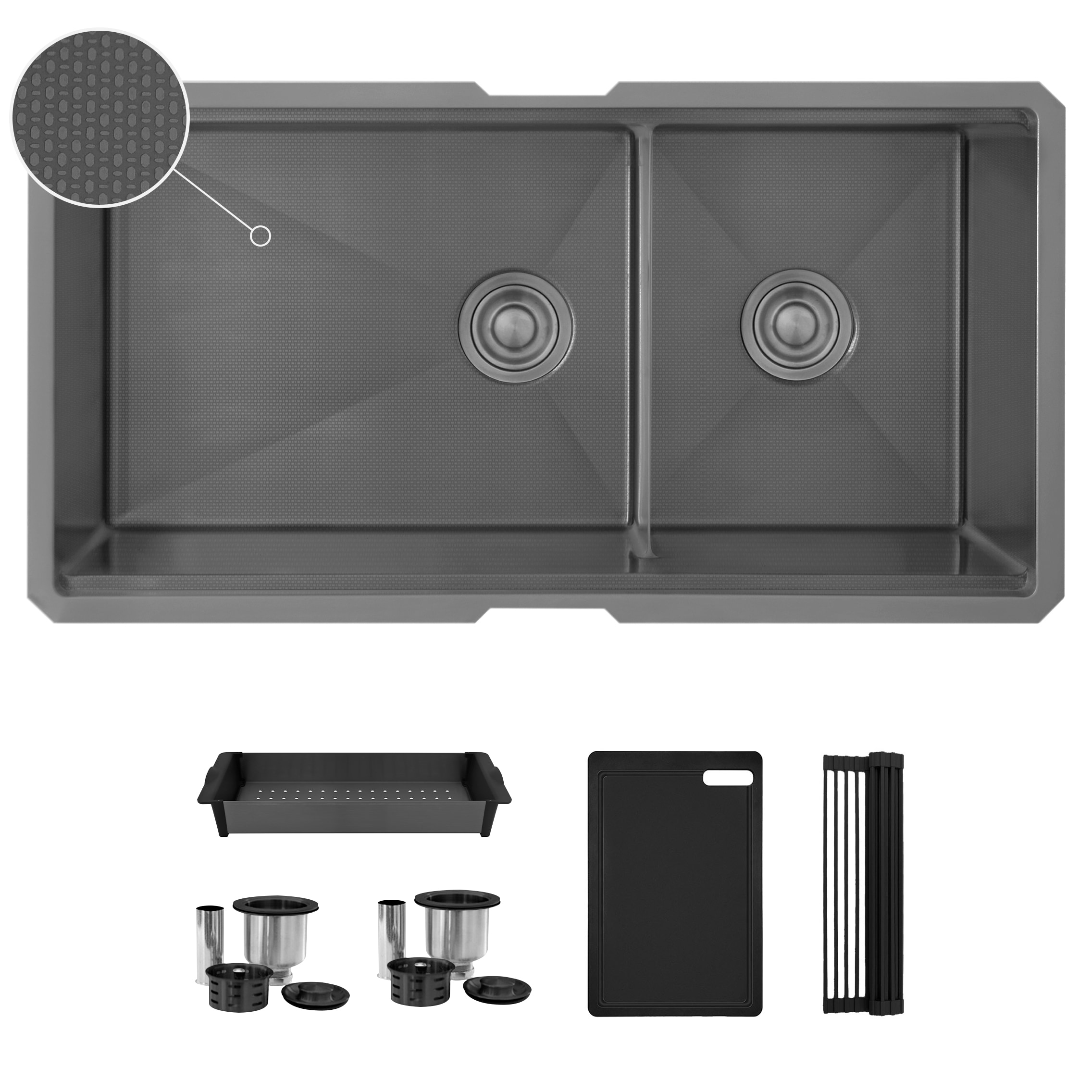 Stylish Onyxo Undermount 36-in x 19-in Stainless steel Double offset bowl 16 -Gauge Workstation Kitchen Sink #S-736WNK