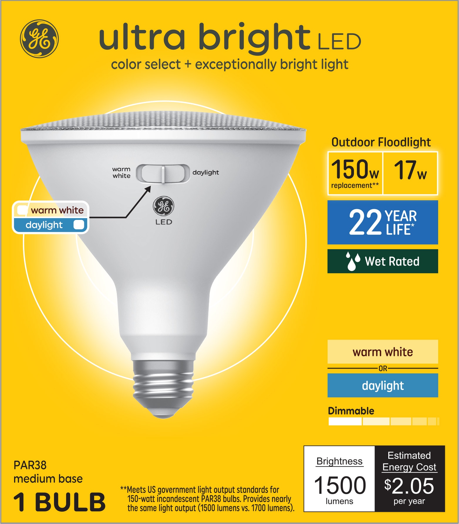 GE 93130751 Ultra Bright 150 -Watt EQ PAR38 Warm white Medium base (E-26) Dimmable LED Spot Flood Light Bulb