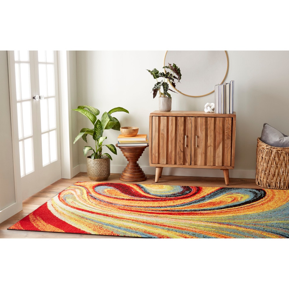 8' x 10' Red and Yellow Abstract Synthetic Area Rug