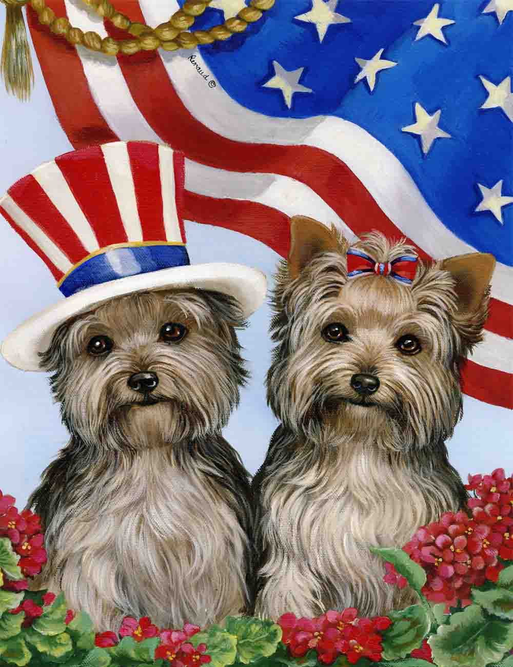 Precious Pet Paintings LF1090 Yorkshire Terrier 2.33-ft W x 3.33-ft H 4Th Of July Flag