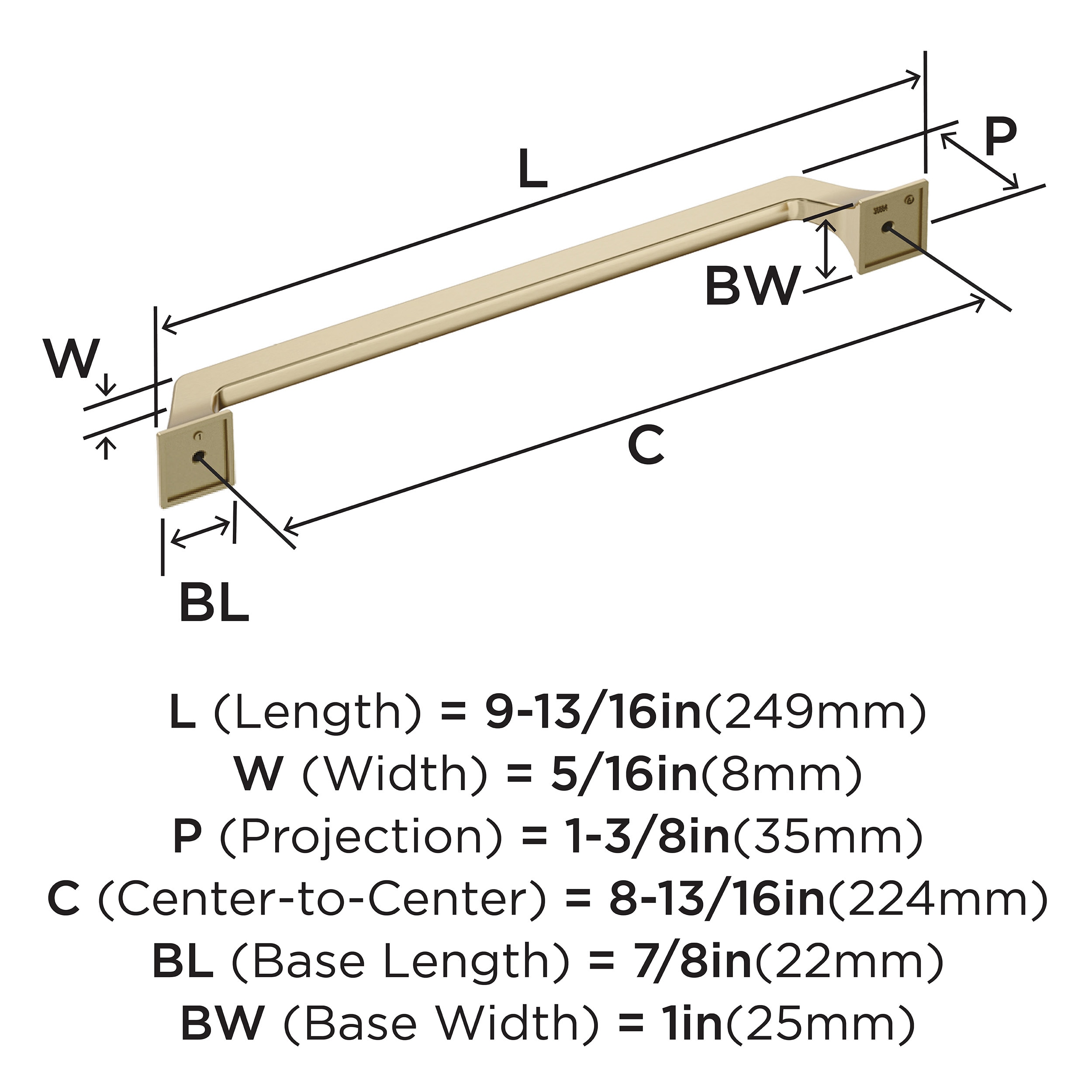 Golden Champagne 8-13/16 inch Modern Cabinet Bar Pull