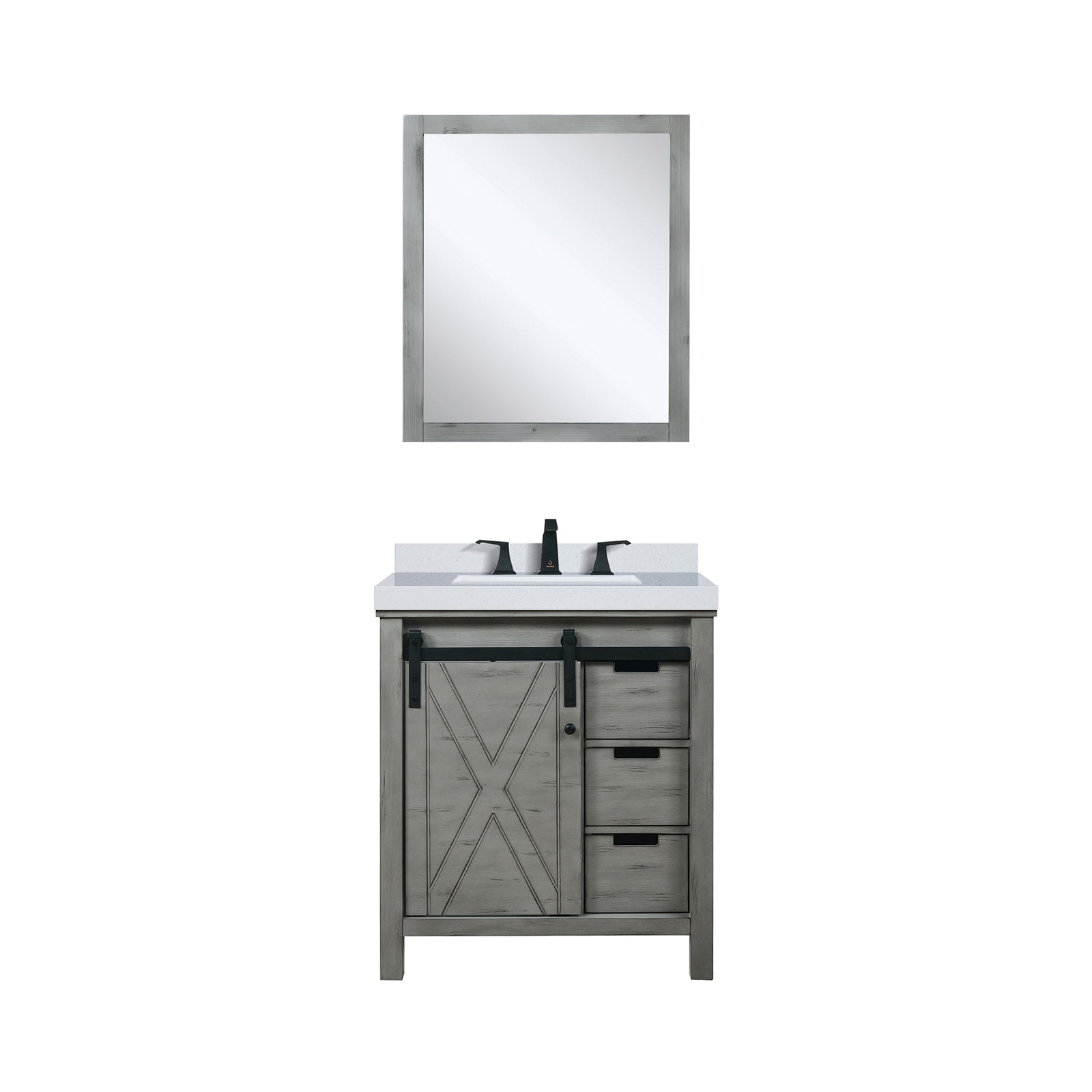Lexora LVM30SH311 Marsyas 30-in Ash Grey Undermount Single sink Bathroom Vanity with White Cultured marble Top (Mirror Included) (Faucet Included)