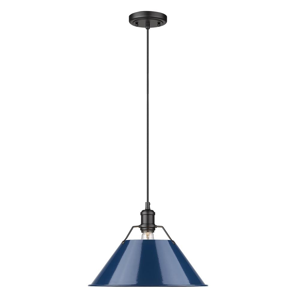 Golden Lighting 3306-L BLK-NVY Orwell Matte Black Industrial Dome Mini Hanging Pendant light
