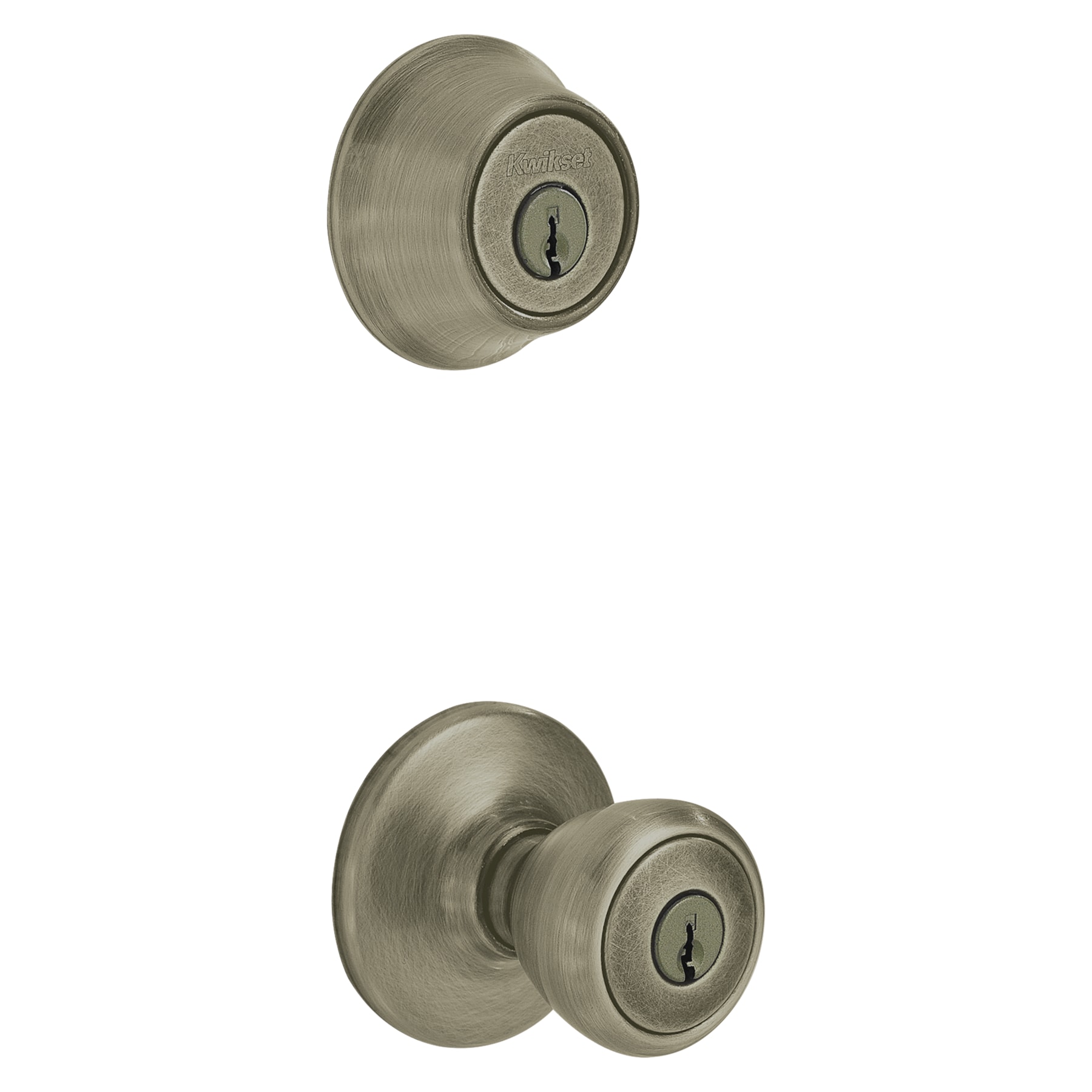 Kwikset Security Tylo Antique Brass Exterior Single-cylinder deadbolt Keyed Entry  Door Knob Multi-pack with Antimicrobial Technology in the Door Knobs  department at