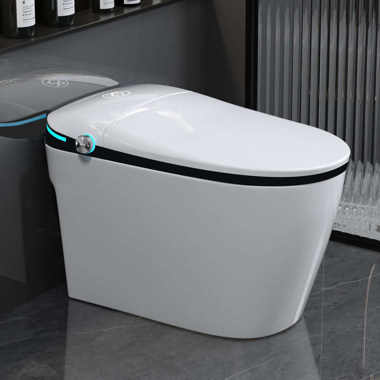 Vynxaria White 1-Piece Smart Bidet Toilet with Auto Deodorization and Auto Open/Close Lid Elongated Standard Height Single Flush 1.28 GPF 12-in Rough-In