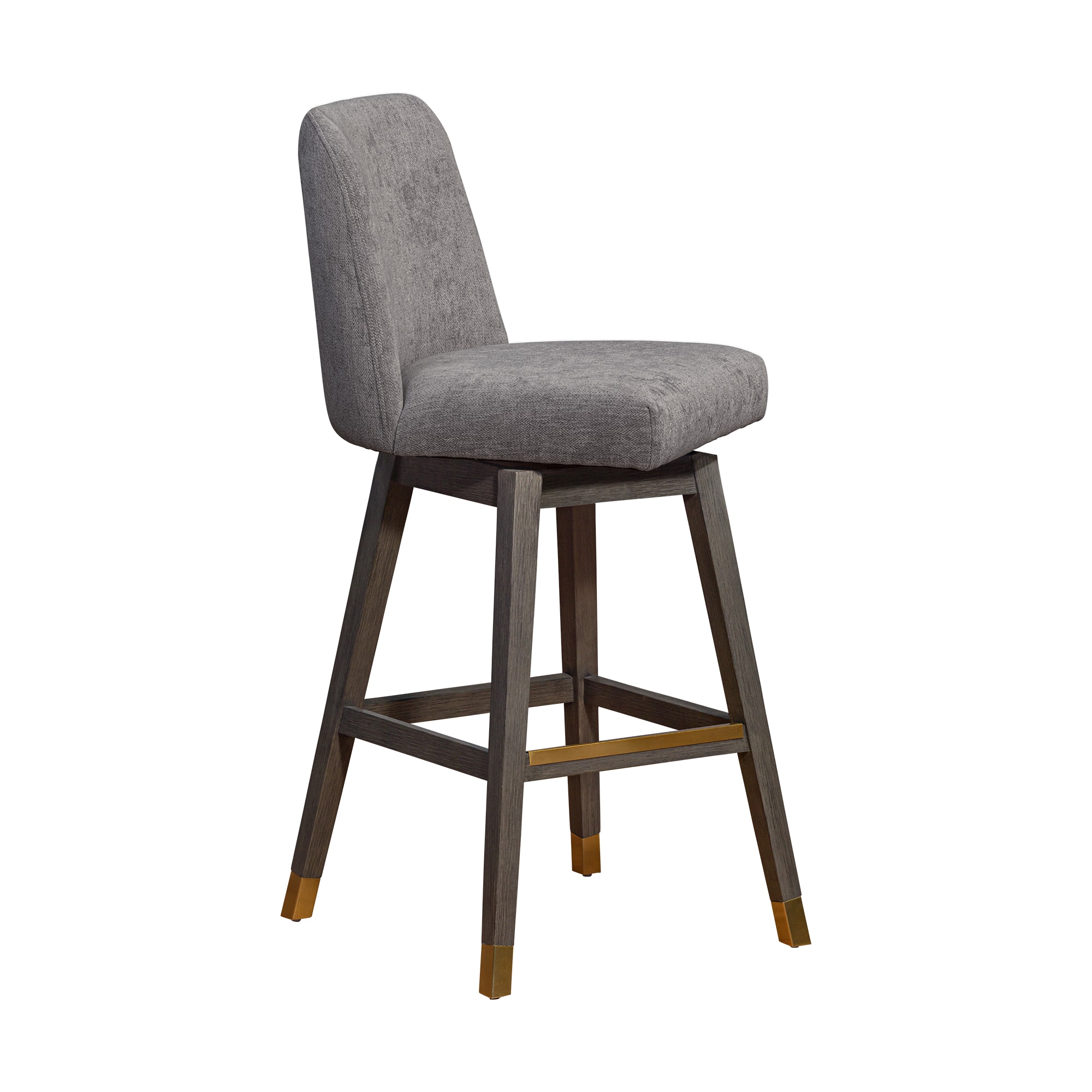 Armen Living 840254332065 Gray Oak 30.0-in H Bar height Bucket seat Upholstered Swivel Metal Bar Stool and Back