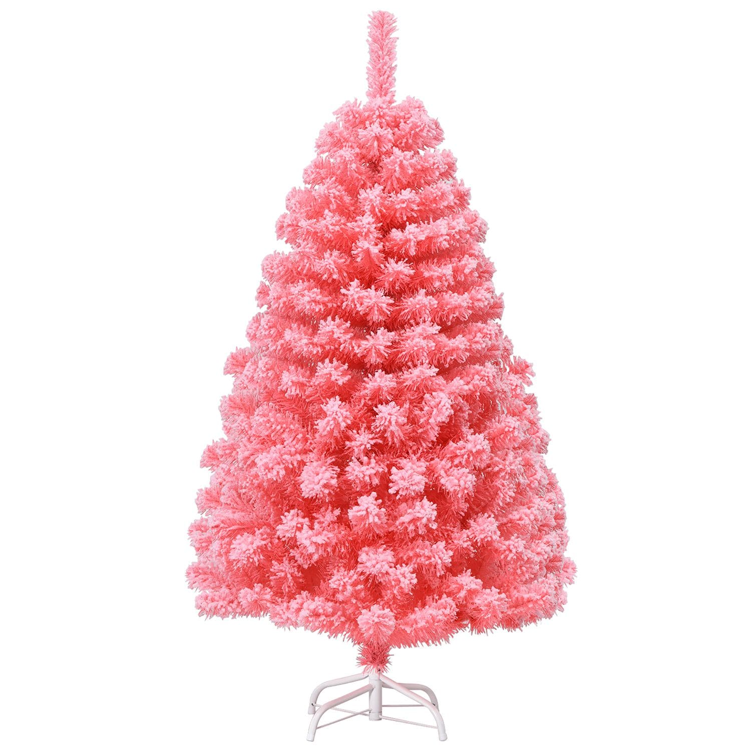 Costway CSHY000223 4.5ft Snow Flocked Hinged Artificial Christmas Tree with Metal Stand Pink