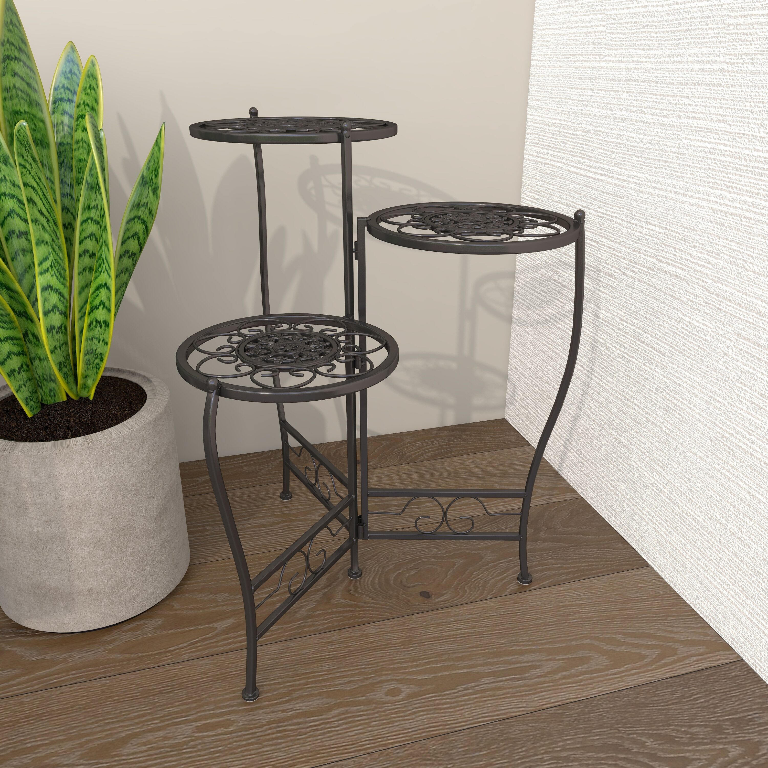 Sunnydaze 3-Tier Metal Iron Plant Stand with Scroll Edging