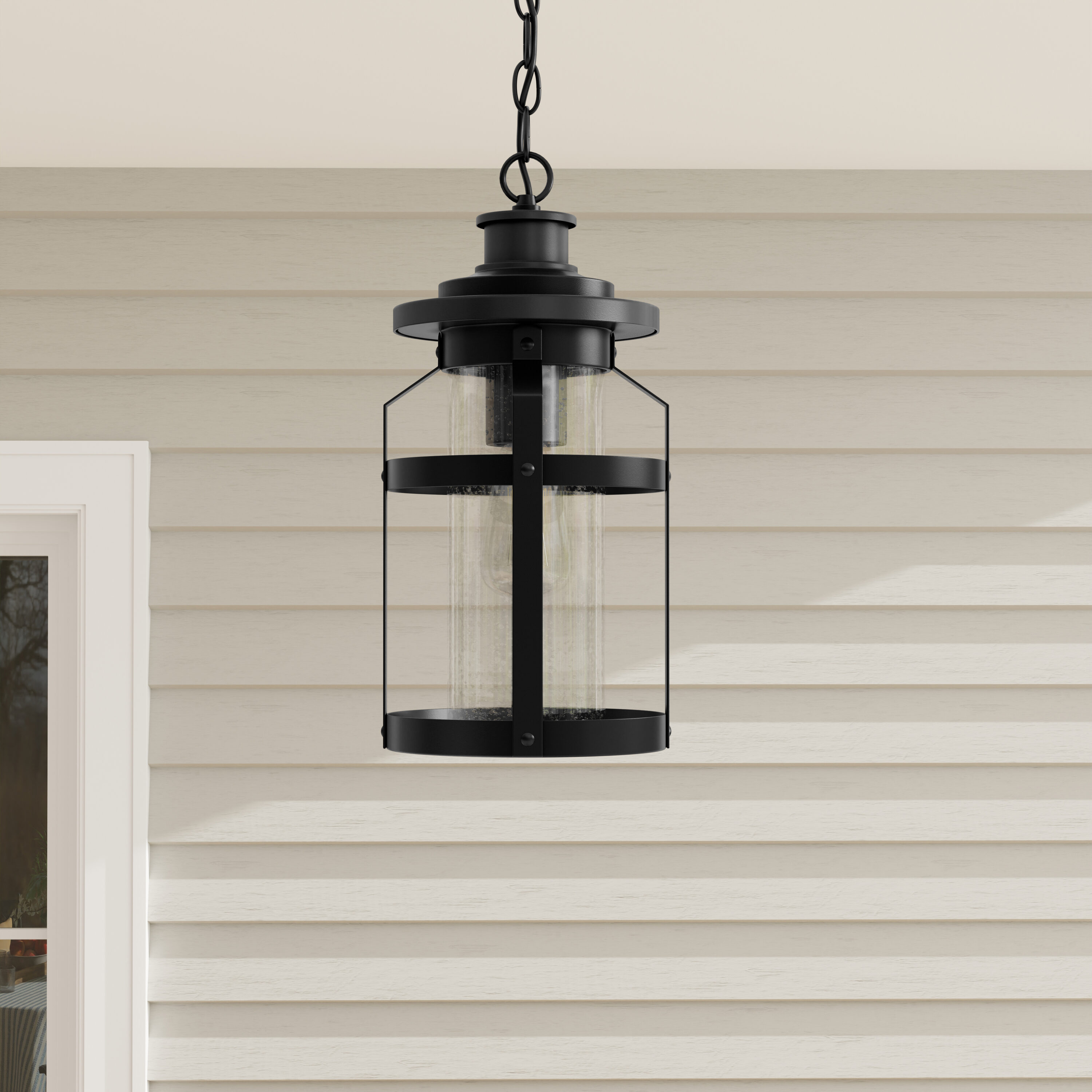 Haslett Black Textured Glass Outdoor Hanging Lantern