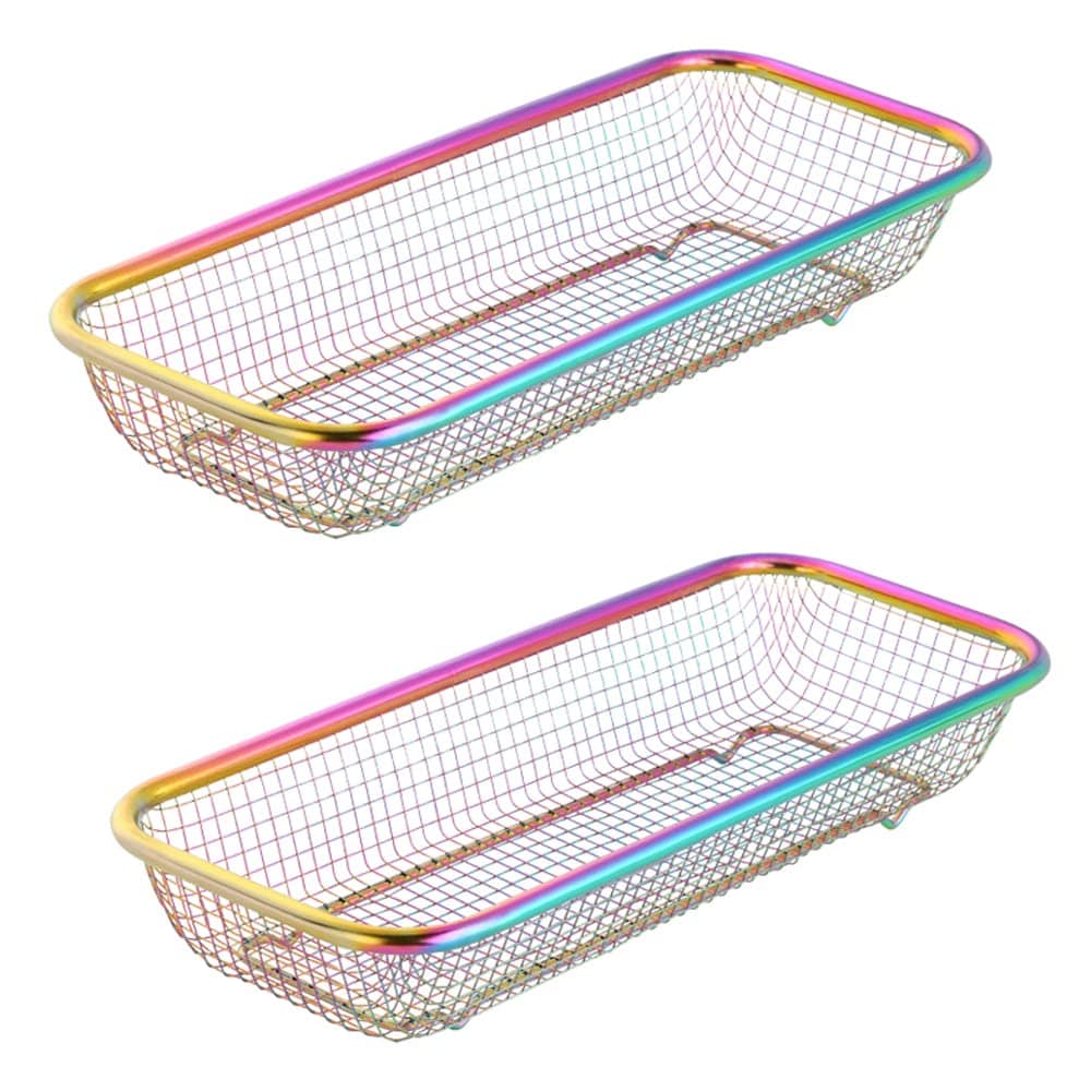 Ahfiwaso  Silverware Drawer Organizer Rainbow Mesh Kitchen Drawer Organizers Iridescent Stackable Storage Basket Metal Utensil Holder for