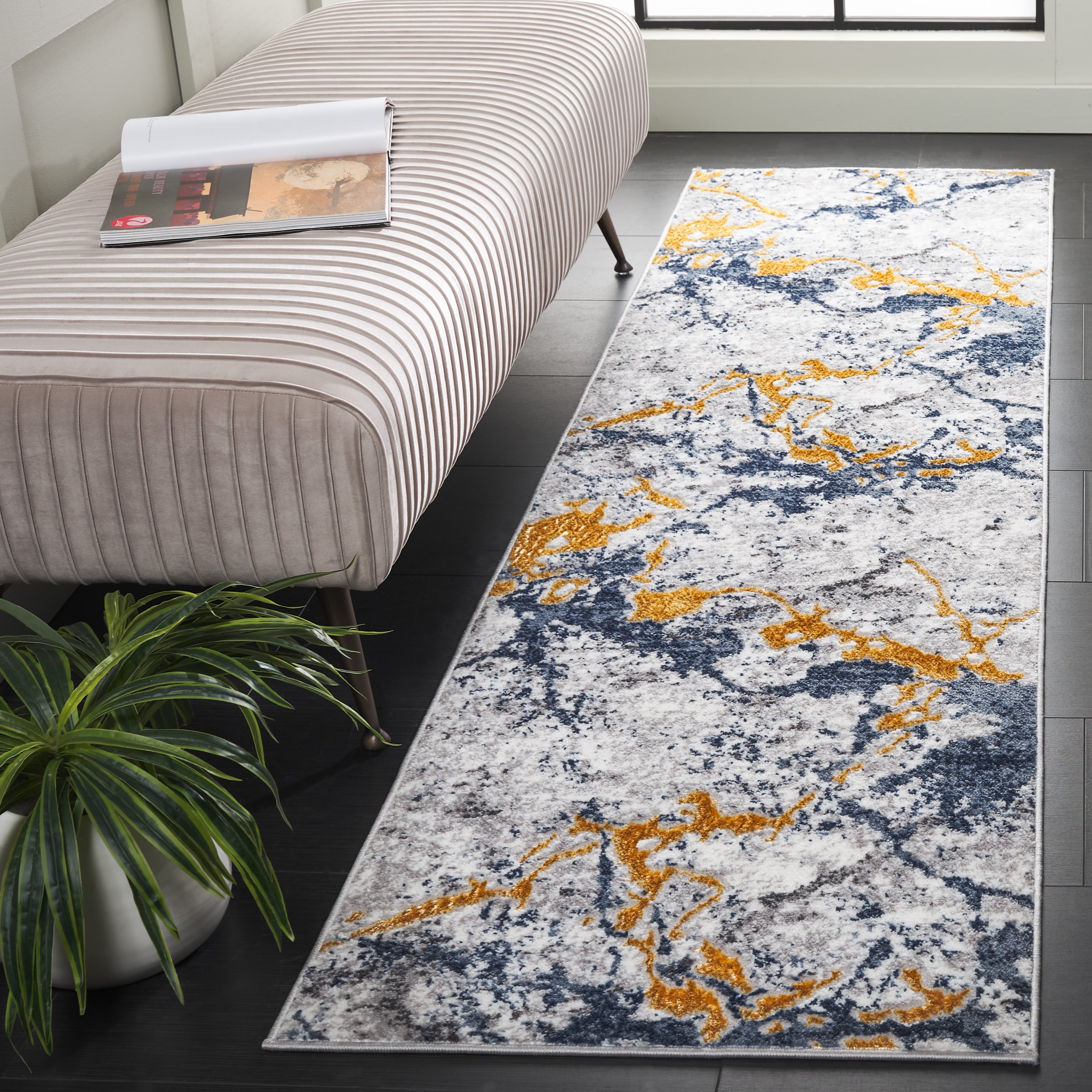 Amelia 711A Ivory/Blue Gold 2ft-2in x 8ft Runner Rug