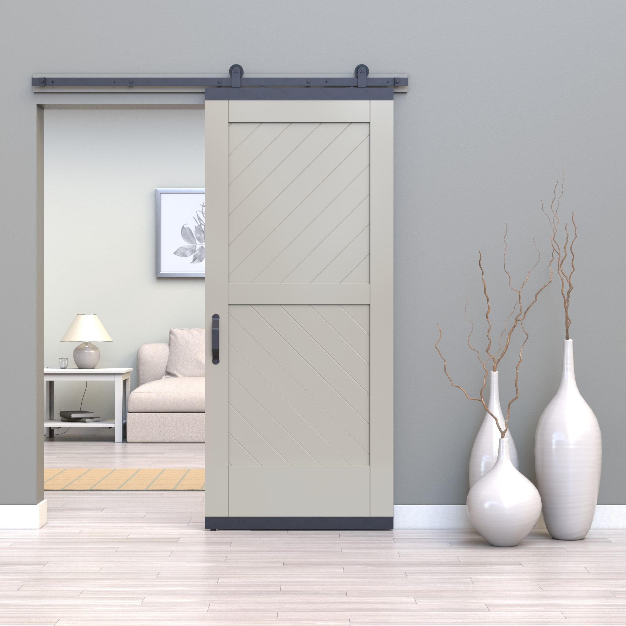 JELD-WEN LOWOLJW248200011 36-in x 80-in Primed Primed K-frame MDF Solid core Single Barn Door (Hardware Included)