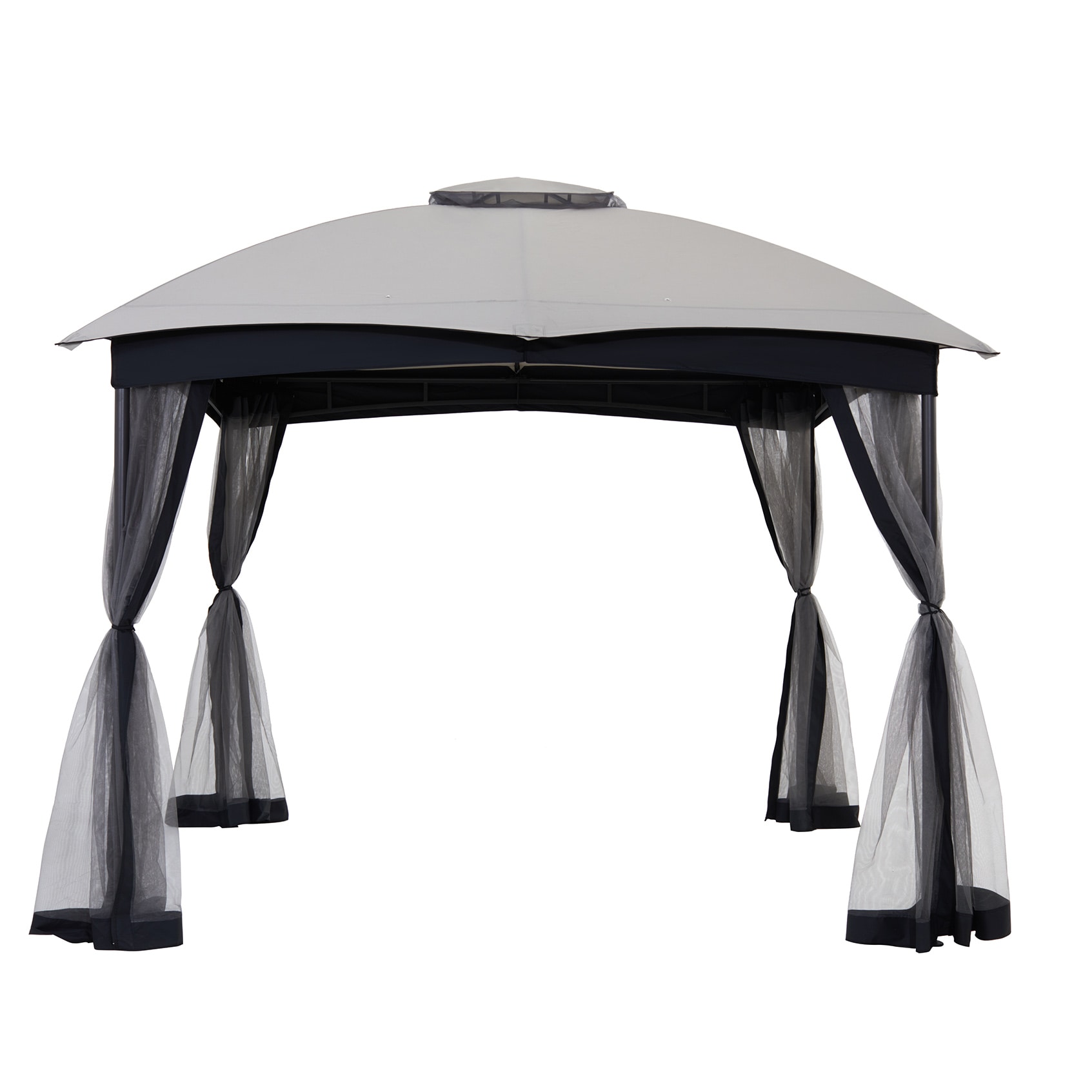 StarEcho GAZ007G 10-Feet x 10-Feet Straight leg gazebo with netting Square Grey Metal Polyester Roof Semi-permanent Gazebo with Screen Included