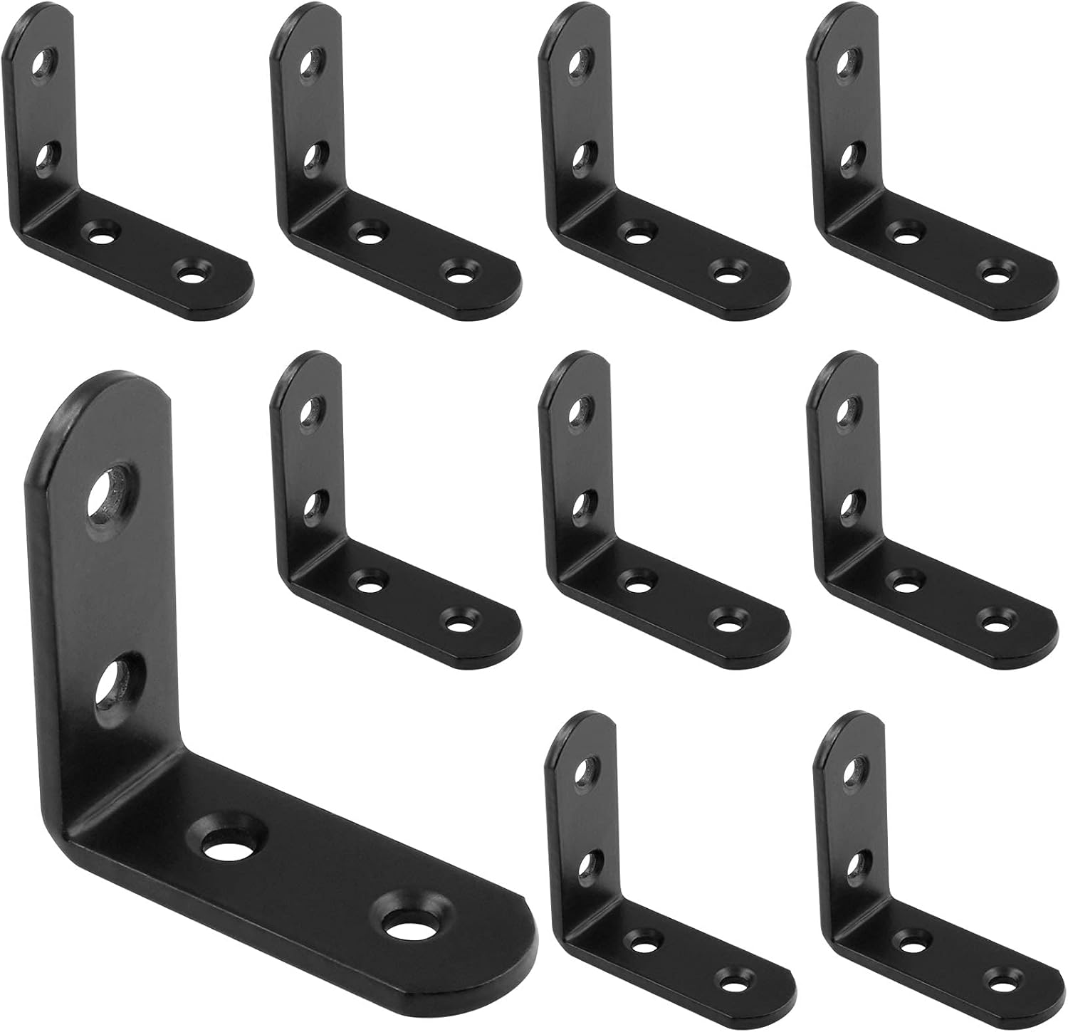 Etokfoks  8 piece stainless steel L bracket right angle corner brace 2 x 2 in black 90 degree shelf bracket set with mounting screws