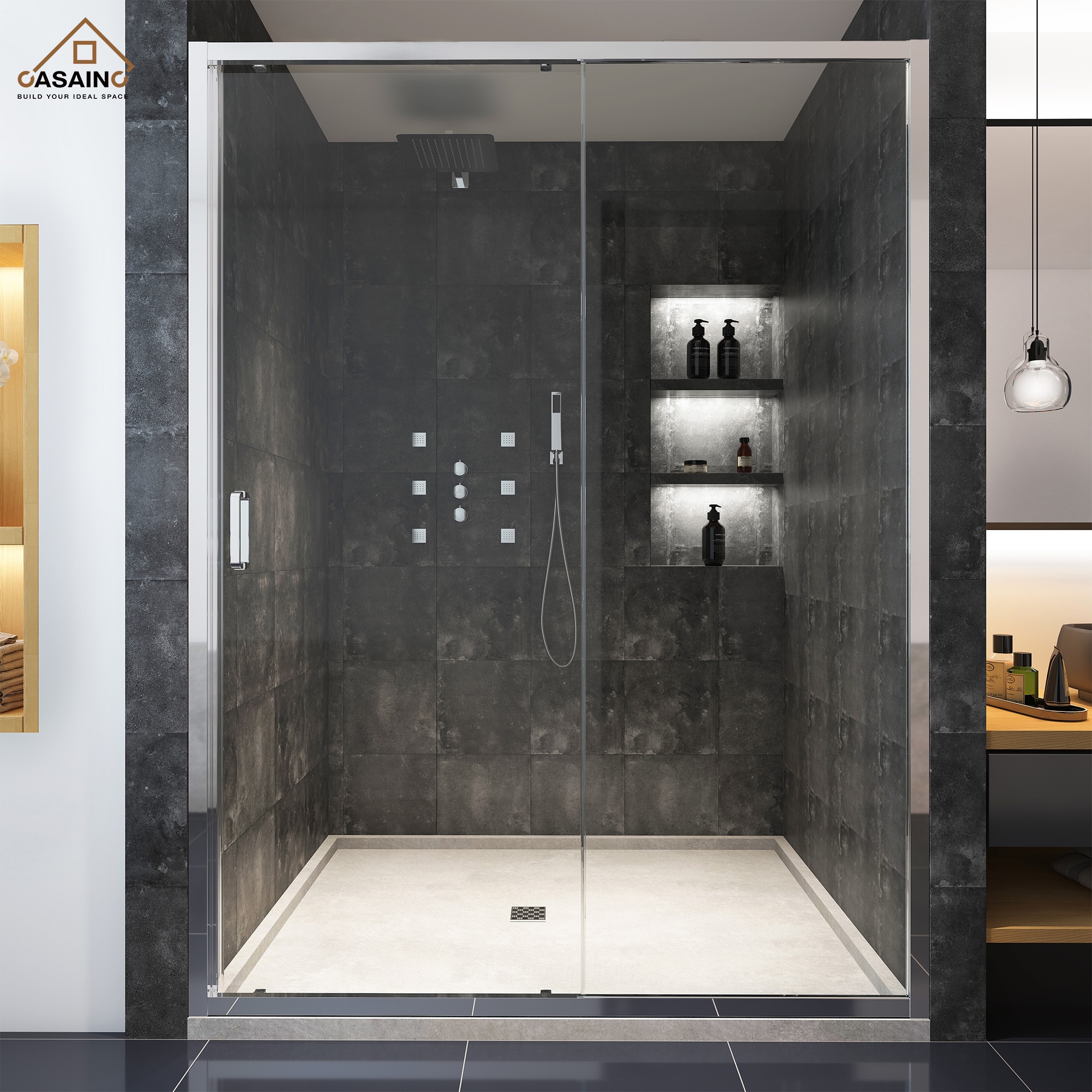 CASAINC SL-TL-C80 Chrome 58-in to 60-in W x 72-in H Framed Sliding Shower door 1/4-in Thick Clear Glass