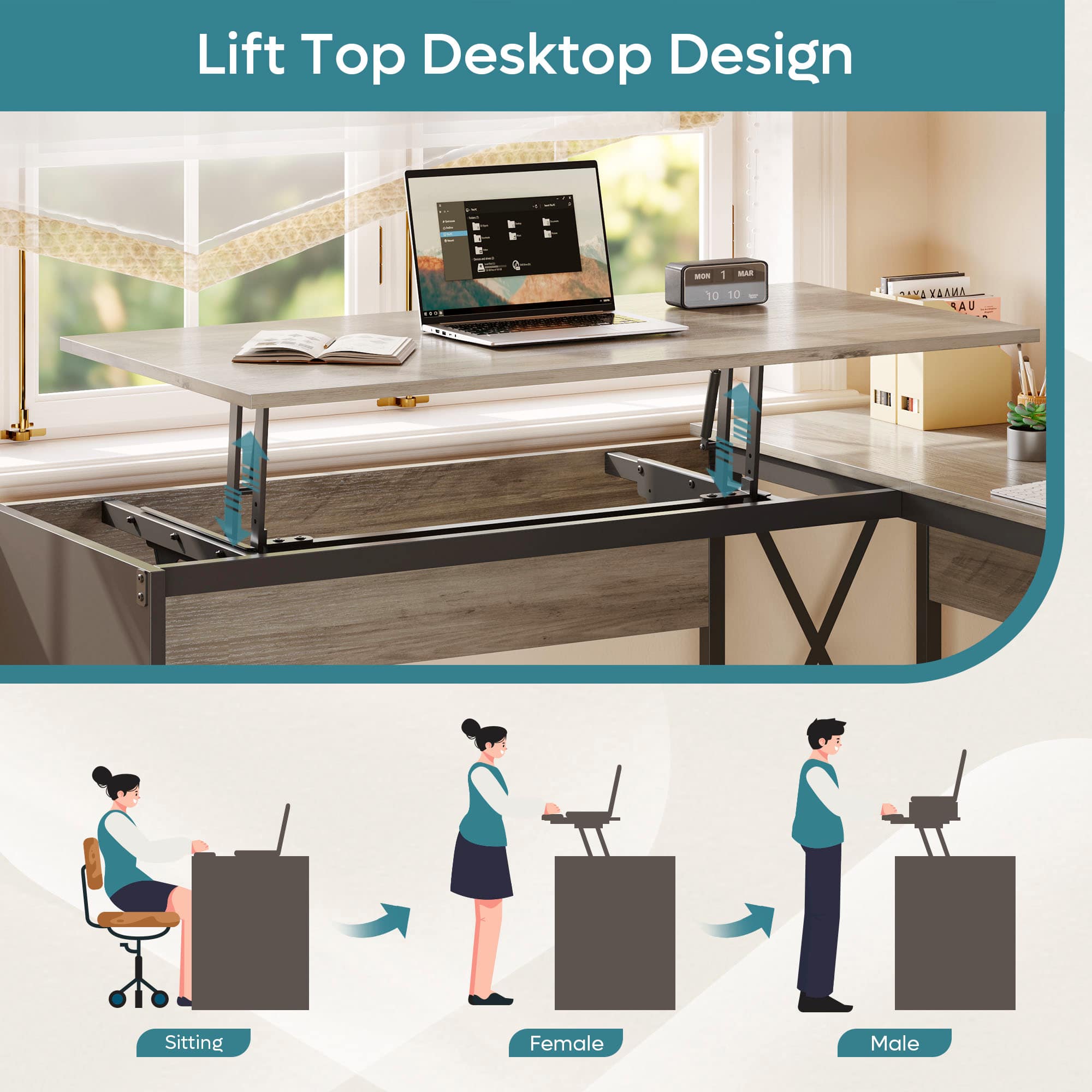 Bestier LOW-H100914E-GRYW desks - View #2